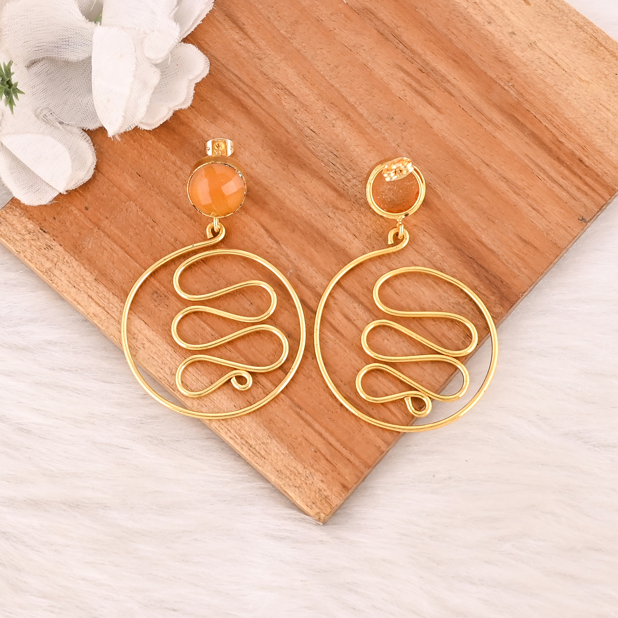 Citrine Hydro Gemstone Earrings Handmade Gold Plated Brass Jewelry for Women Wholesale Lot 10 Pairs