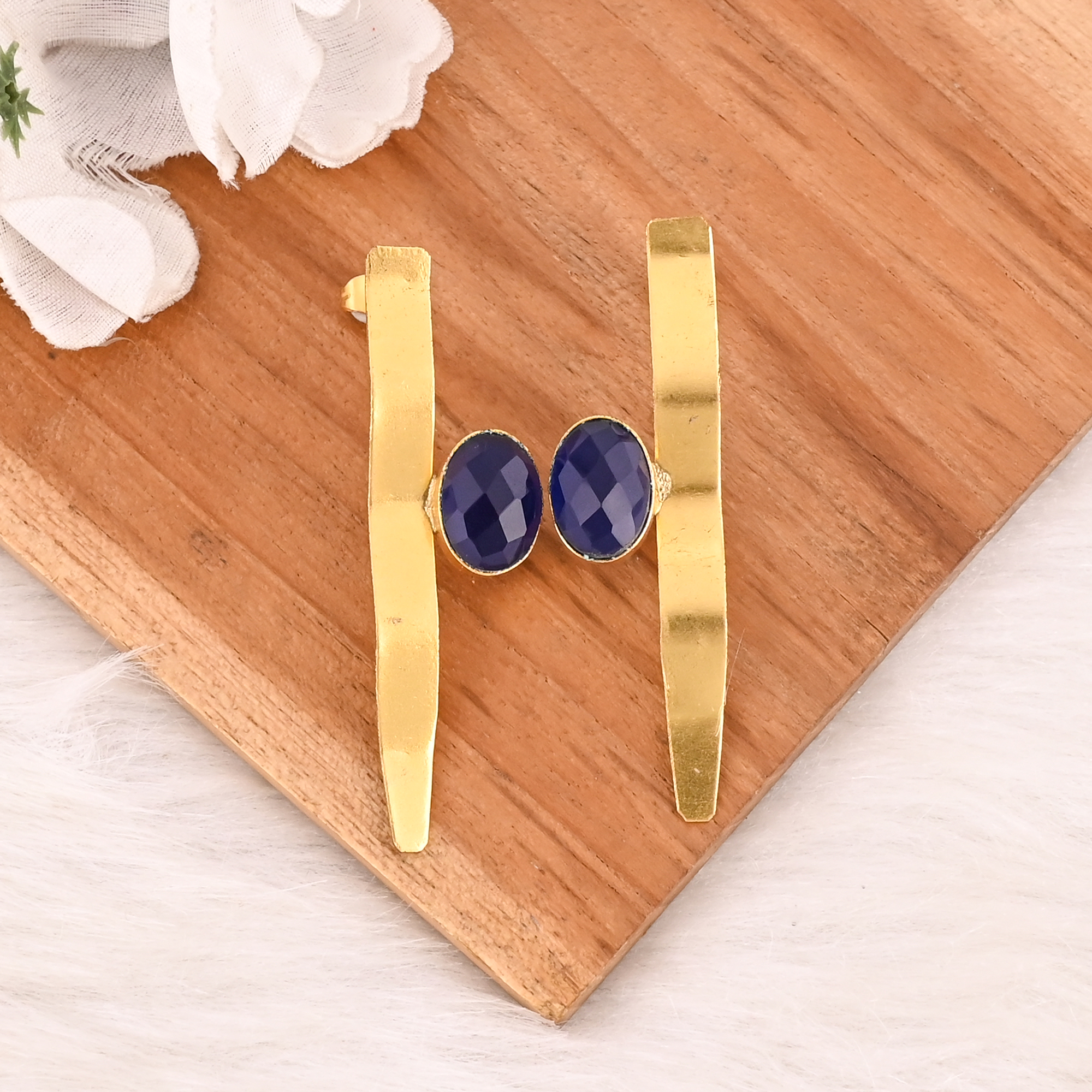 Elegant Gold Plated Ink Blue Hydro Gemstone Brass Earring Handmade Fashion Jewelry for Women Wholesale Lot 10 Pairs