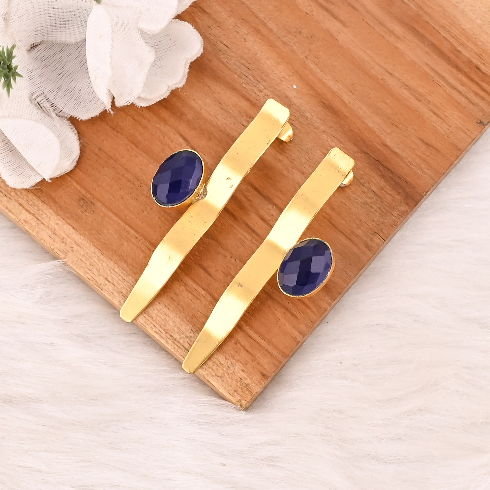 Elegant Gold Plated Ink Blue Hydro Gemstone Brass Earring Handmade Fashion Jewelry for Women Wholesale Lot 10 Pairs