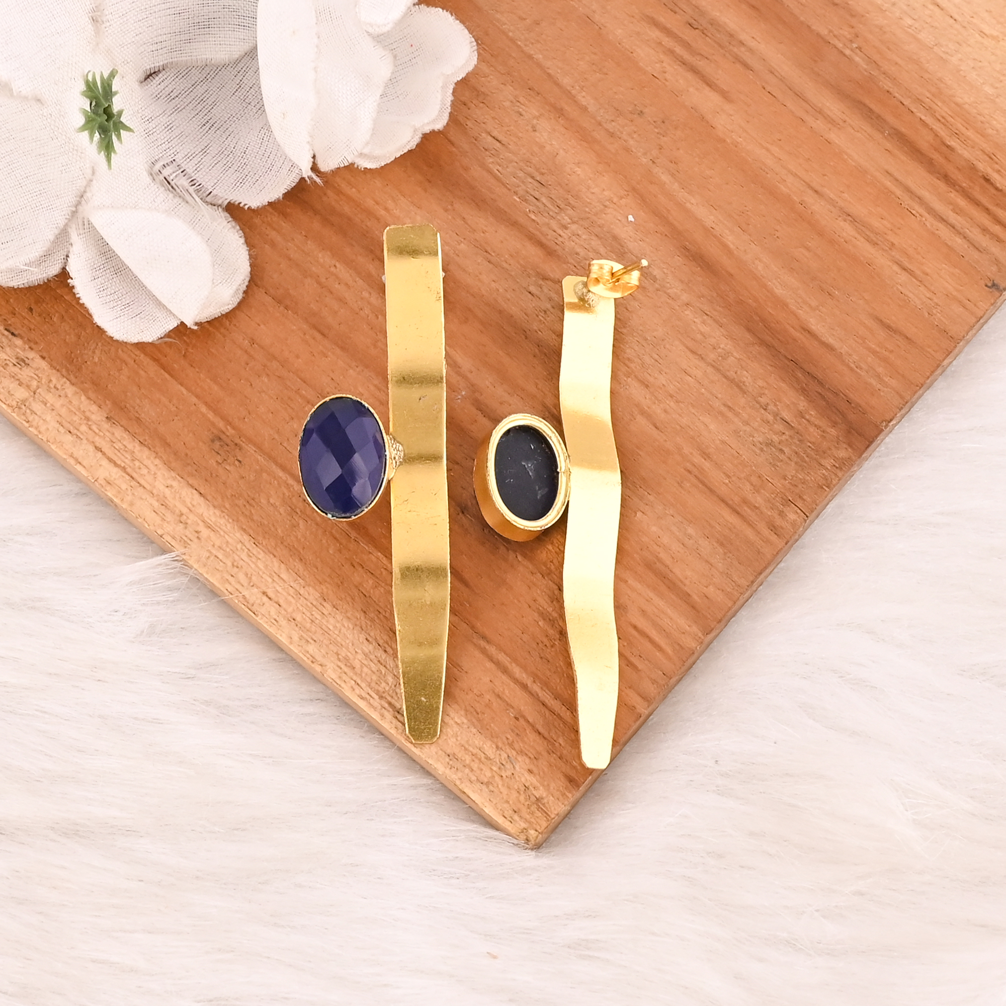 Elegant Gold Plated Ink Blue Hydro Gemstone Brass Earring Handmade Fashion Jewelry for Women Wholesale Lot 10 Pairs