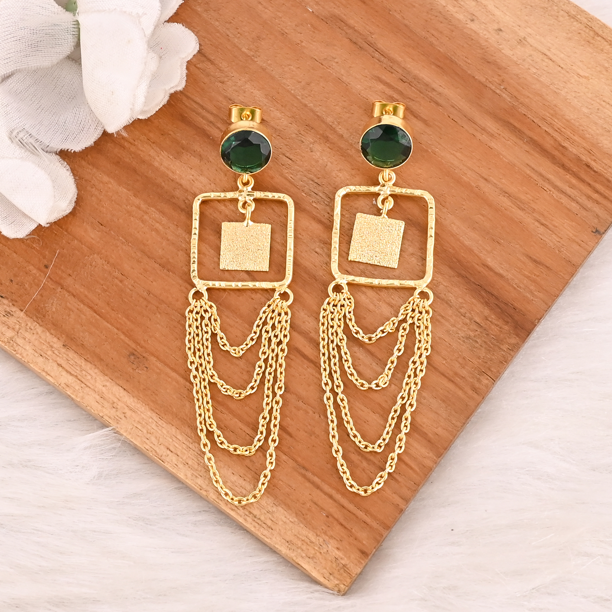 Emerald Hydro Gemstone Brass Earrings Gold Plated Handmade Jewelry for Women Wholesale Lot 10 Pairs