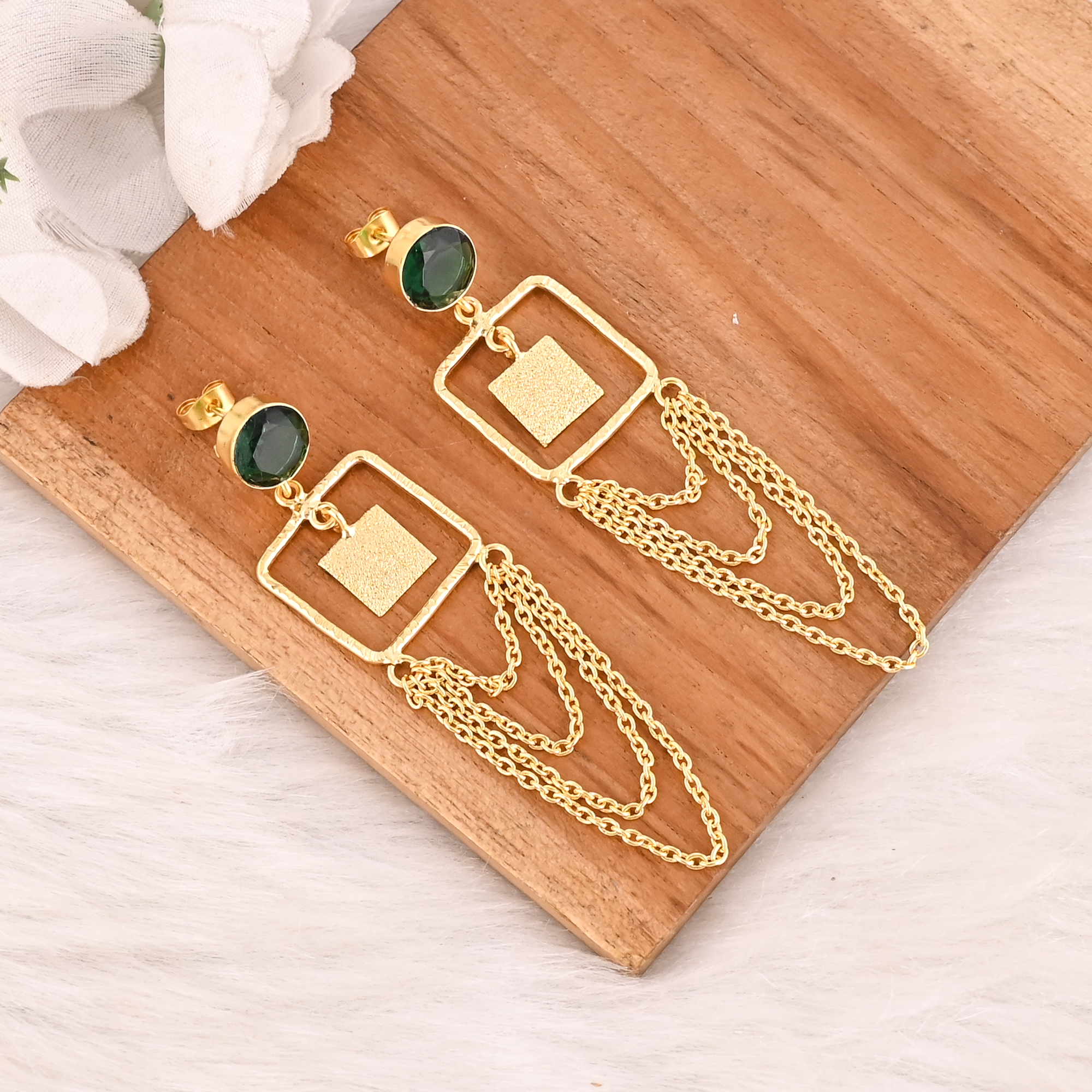 Emerald Hydro Gemstone Brass Earrings Gold Plated Handmade Jewelry for Women Wholesale Lot 10 Pairs