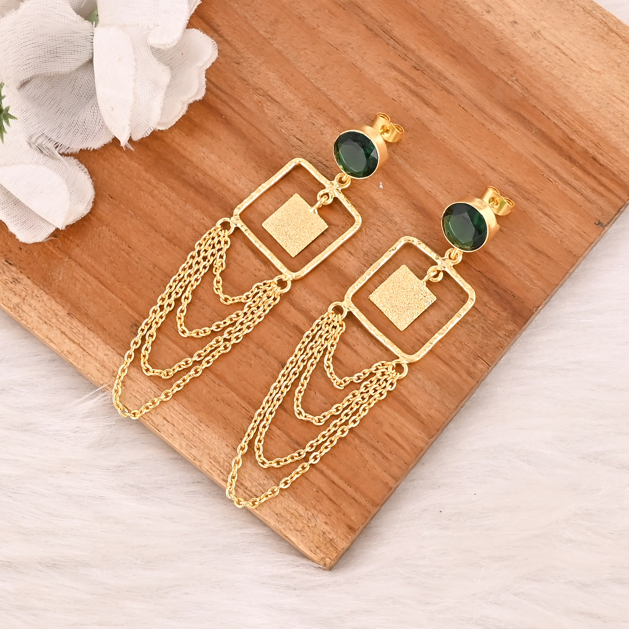 Emerald Hydro Gemstone Brass Earrings Gold Plated Handmade Jewelry for Women Wholesale Lot 10 Pairs