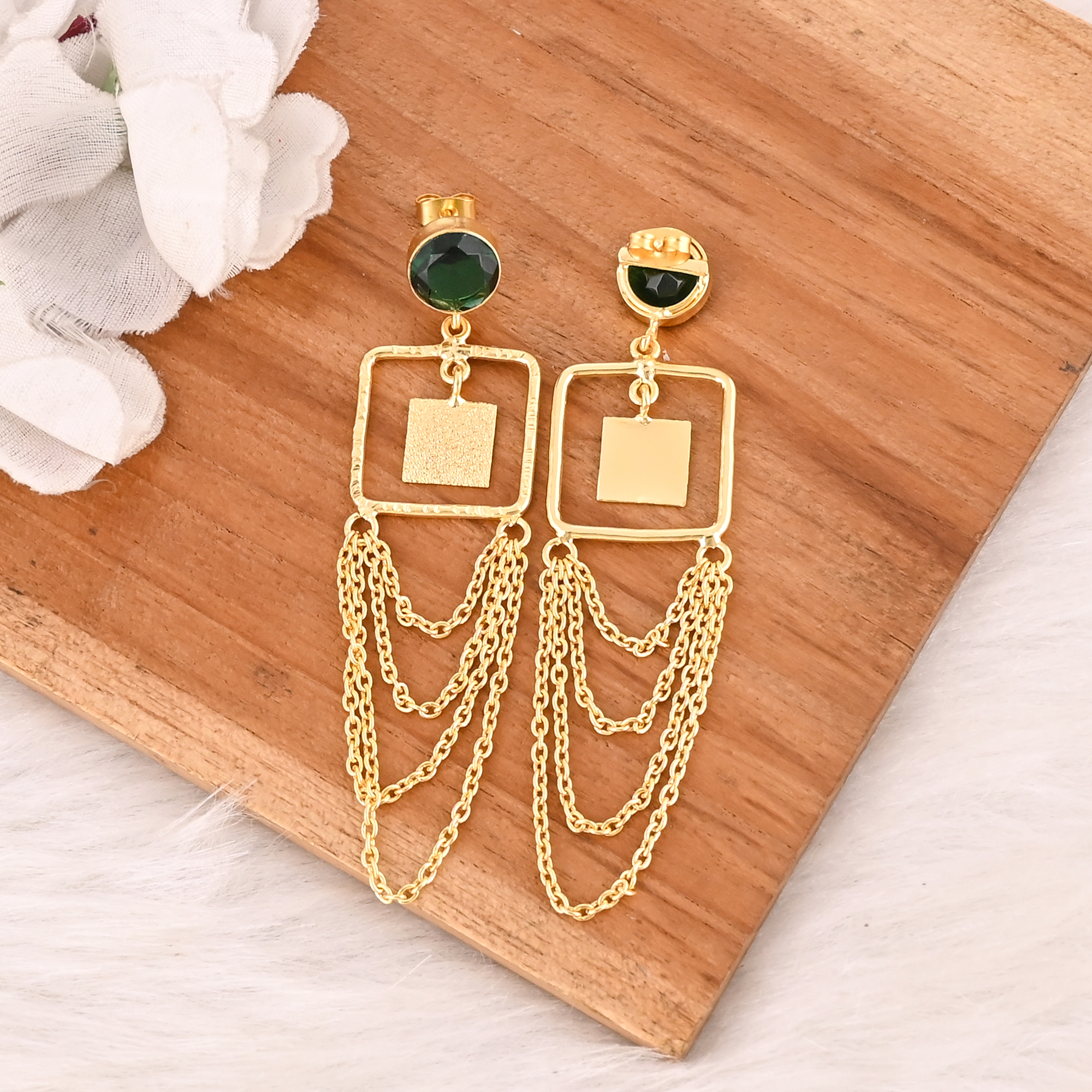 Emerald Hydro Gemstone Brass Earrings Gold Plated Handmade Jewelry for Women Wholesale Lot 10 Pairs