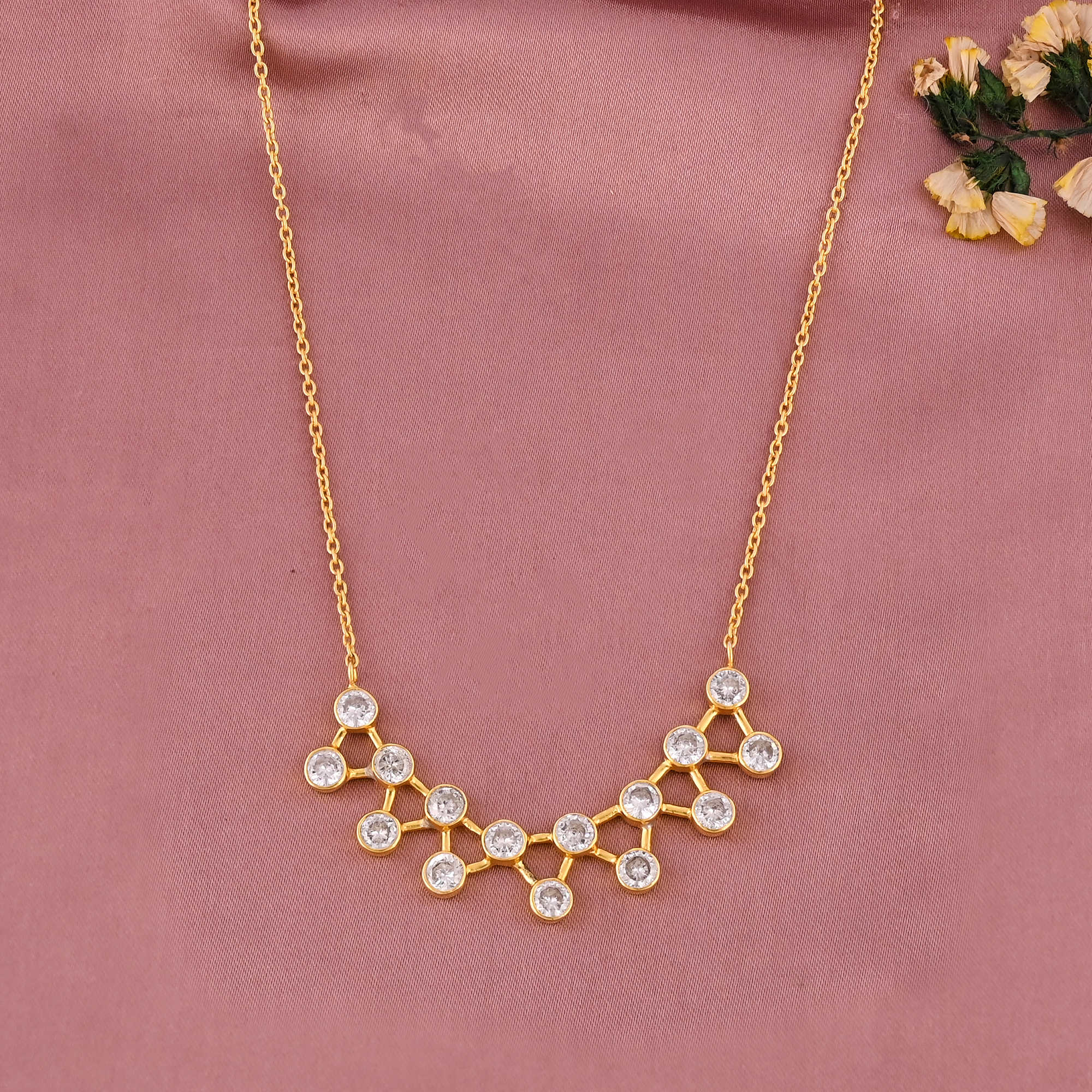 925 Sterling Silver Gold Plated Bezel Setting Curved Arch Cubic Zirconia Stone Link Chain Dainty Trendy Necklace for Women