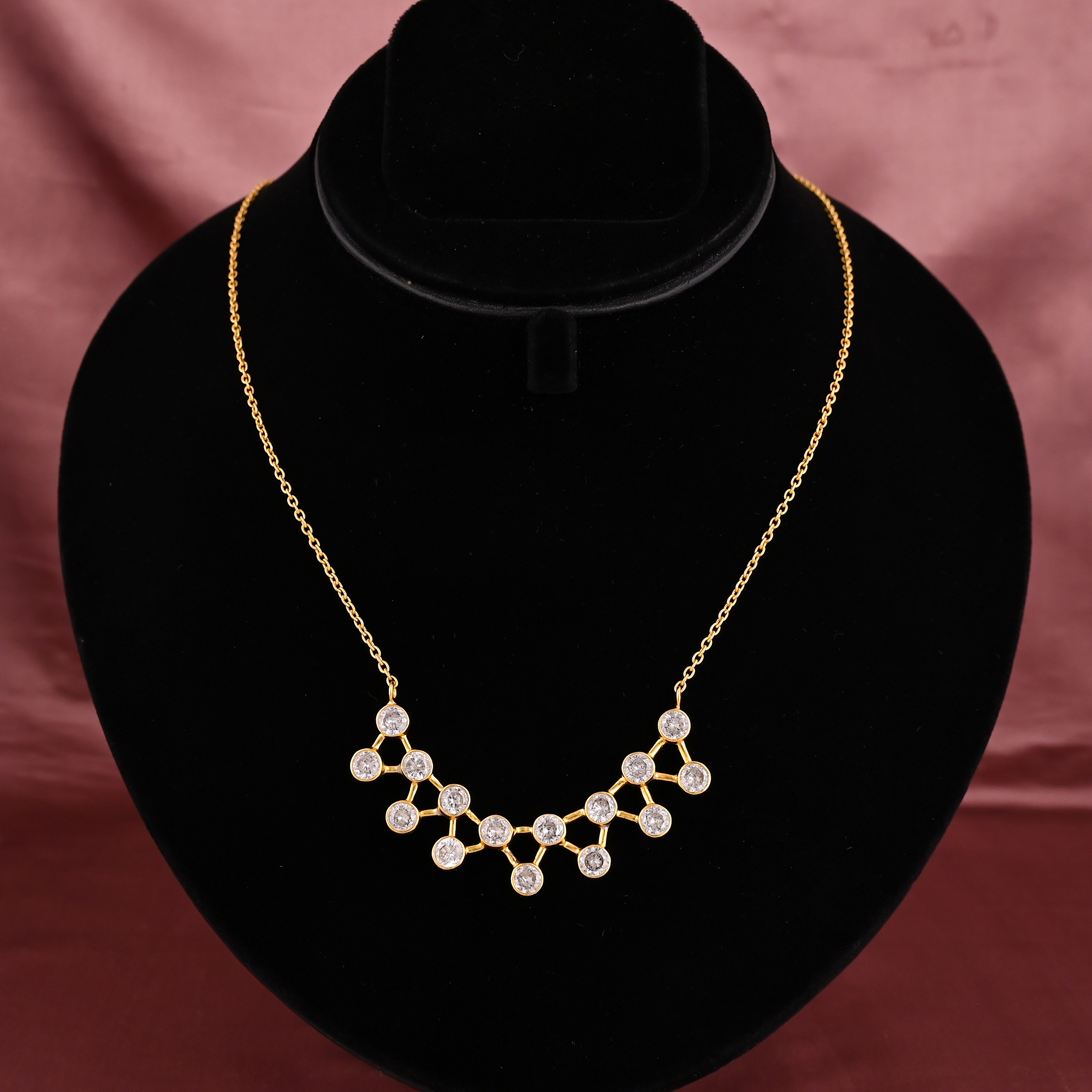 925 Sterling Silver Gold Plated Bezel Setting Curved Arch Cubic Zirconia Stone Link Chain Dainty Trendy Necklace for Women