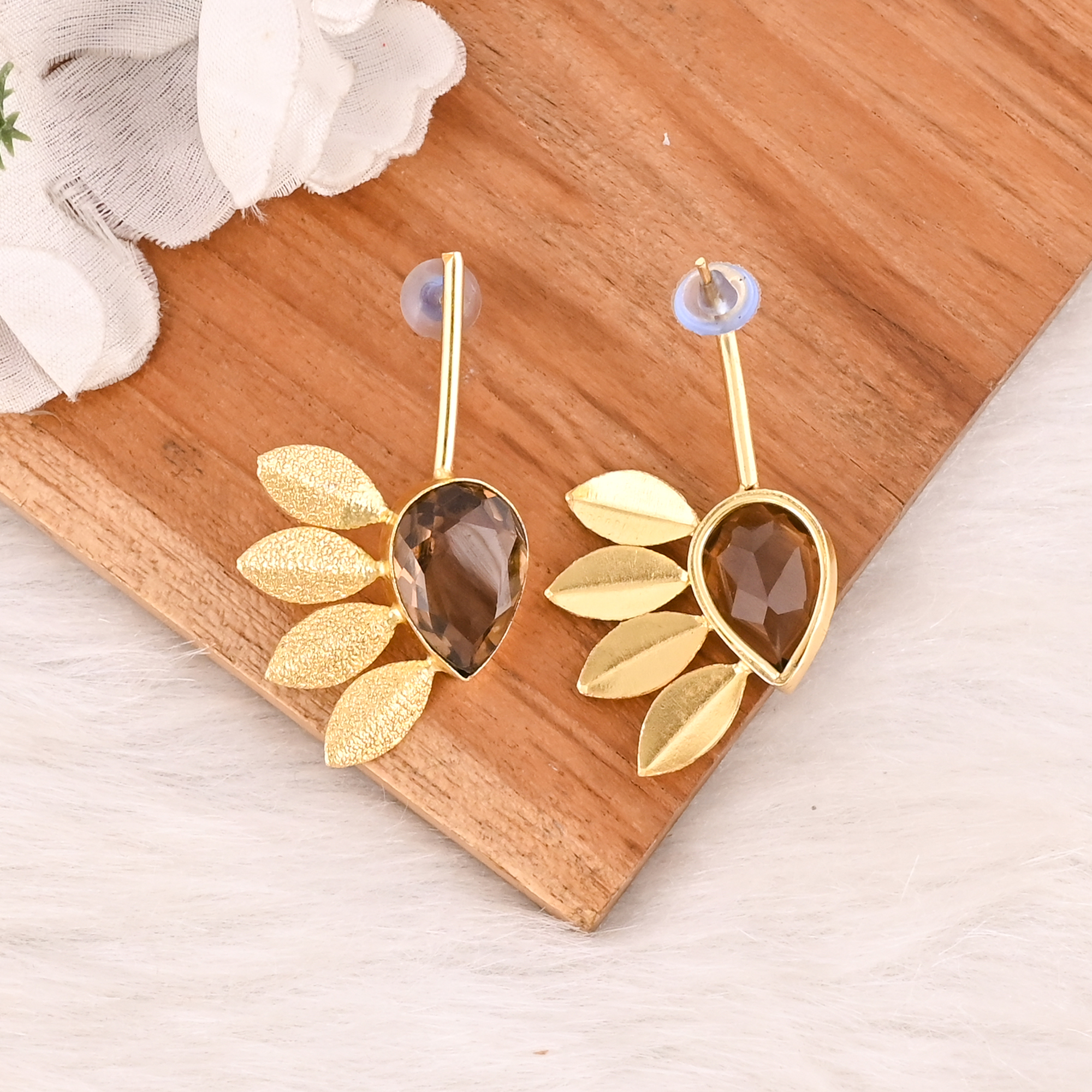 Smoky Hydro Gemstone Brass Earrings Gold Plated Handmade Jewelry for Women Wholesale Lot 10 Pairs