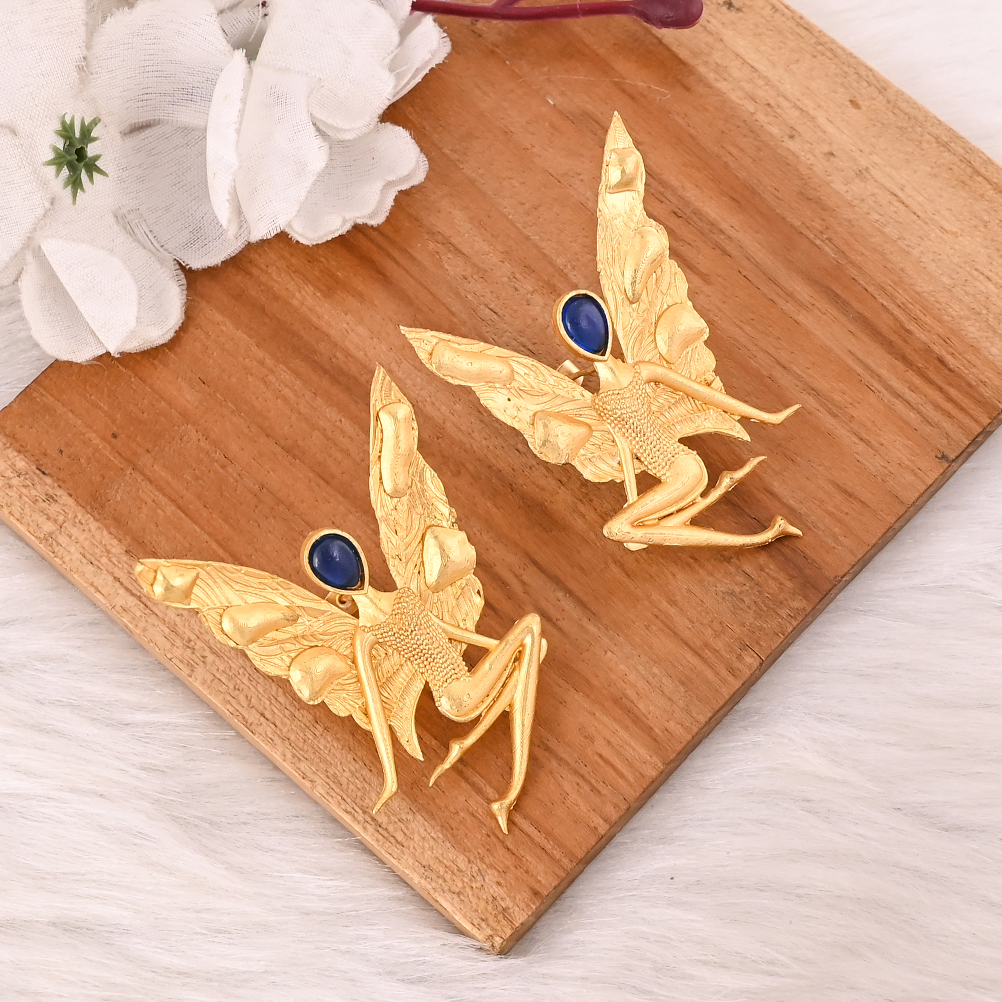 Blue Hydro Gemstone Fairy Brass Earrings Gold Plated Handmade Designer Jewelry for Women Wholesale Lot 10 Pairs