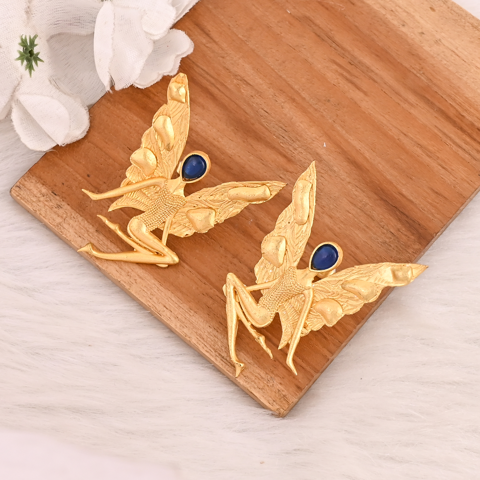Blue Hydro Gemstone Fairy Brass Earrings Gold Plated Handmade Designer Jewelry for Women Wholesale Lot 10 Pairs