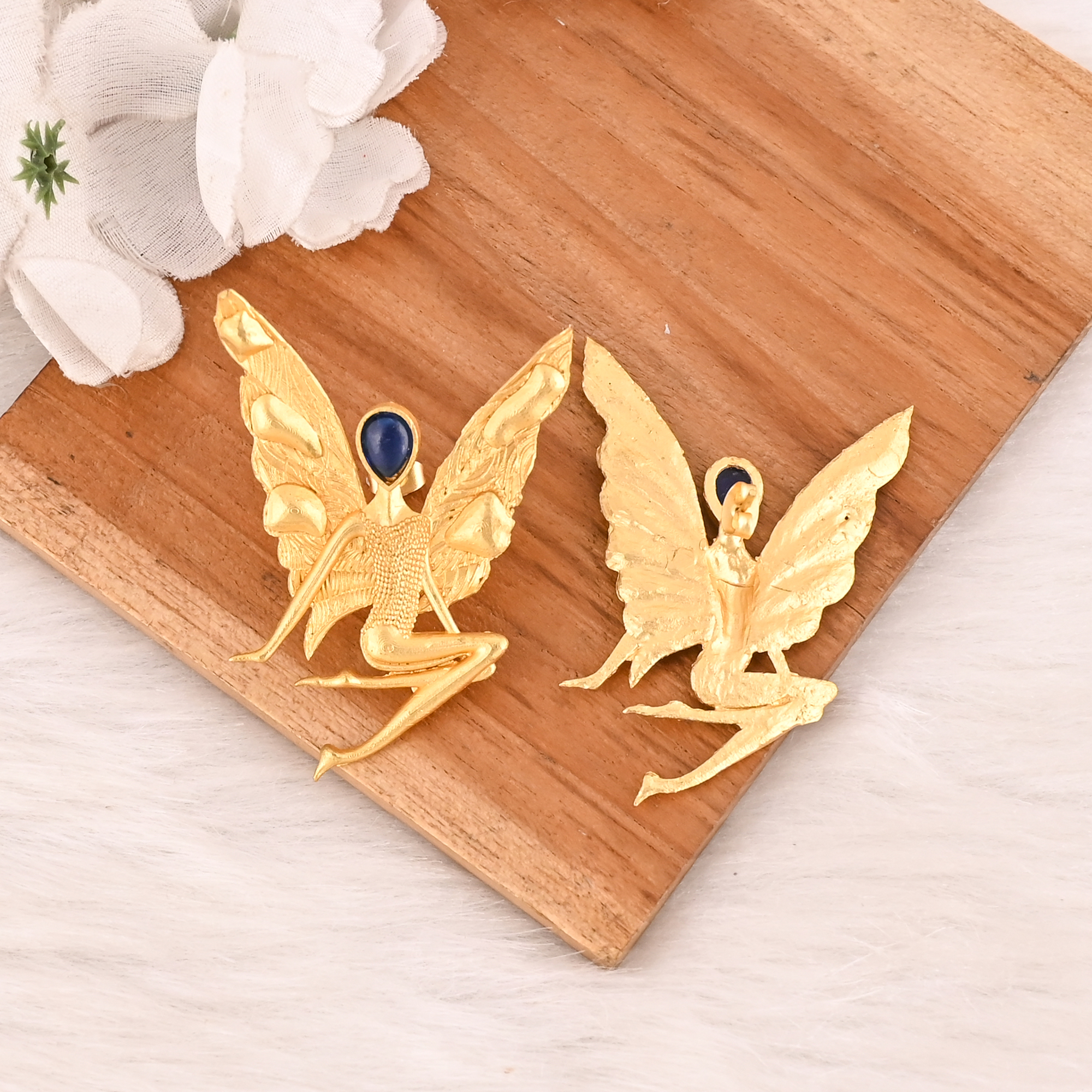 Blue Hydro Gemstone Fairy Brass Earrings Gold Plated Handmade Designer Jewelry for Women Wholesale Lot 10 Pairs