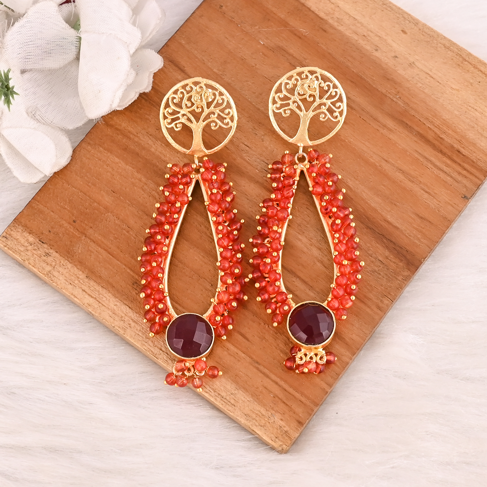 Red Hydro  Garnet Hydro Gemstone Brass Earrings Gold Plated Handmade Jewelry for Women Wholesale Lot 10 Pairs