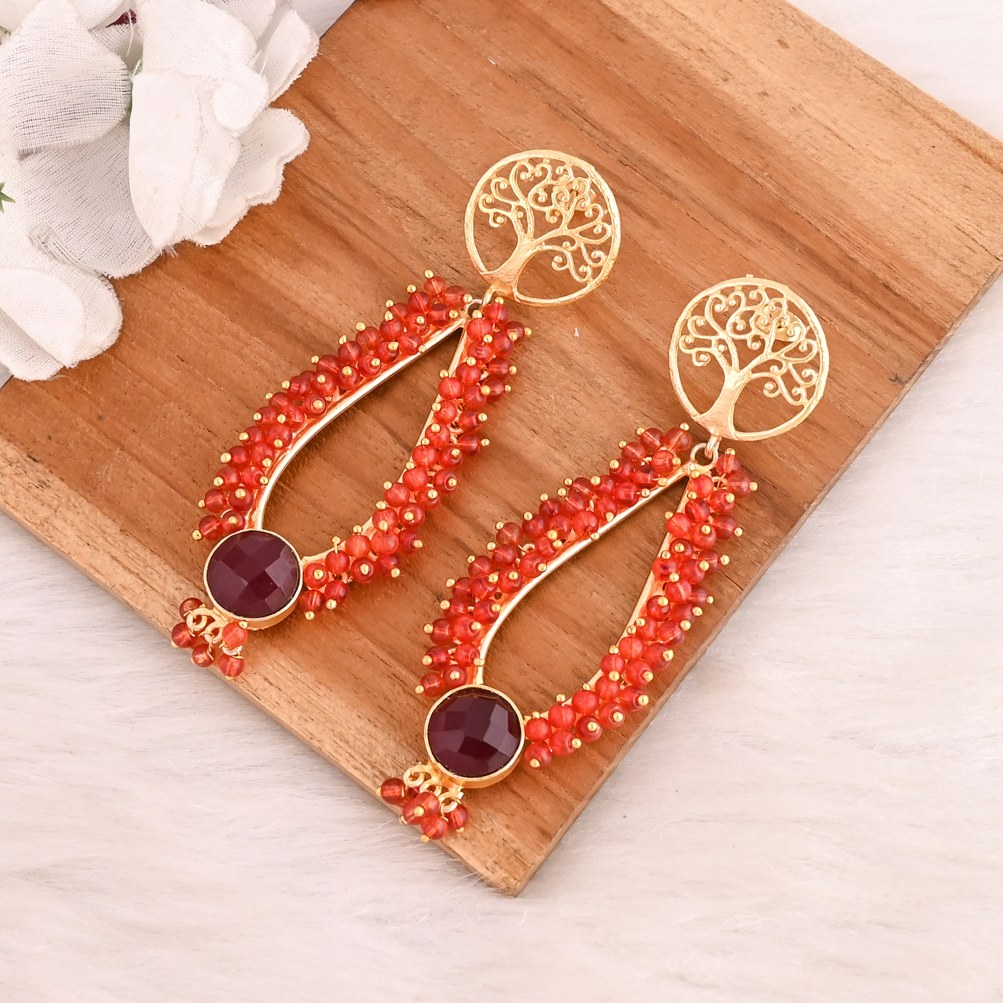 Red Hydro  Garnet Hydro Gemstone Brass Earrings Gold Plated Handmade Jewelry for Women Wholesale Lot 10 Pairs