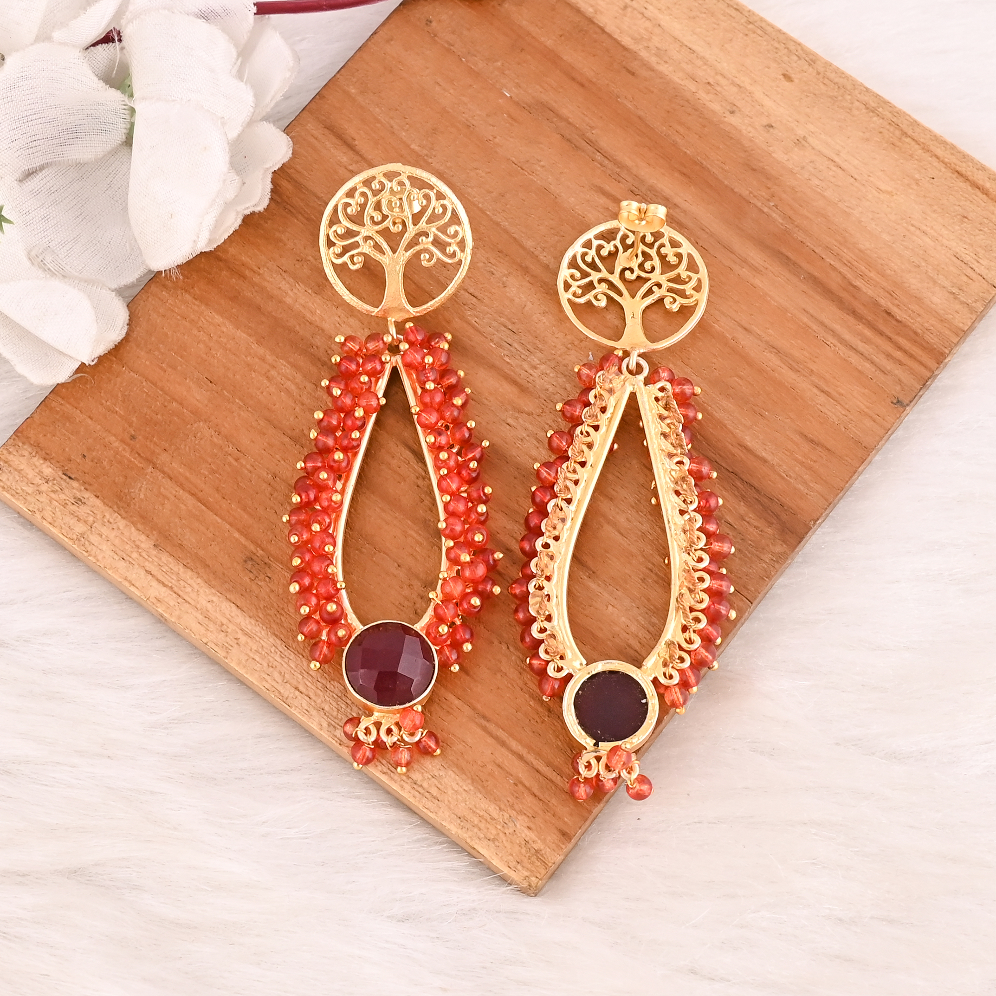 Red Hydro  Garnet Hydro Gemstone Brass Earrings Gold Plated Handmade Jewelry for Women Wholesale Lot 10 Pairs