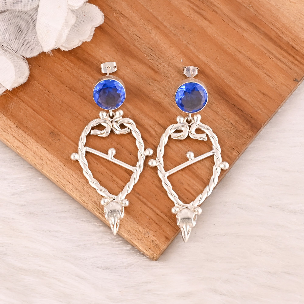Image of Elegant Silver Plated Blue Hydro Gemstone Brass Earring Handmade Fashion Jewelry for Women Wholesale Lot 10 Pairs