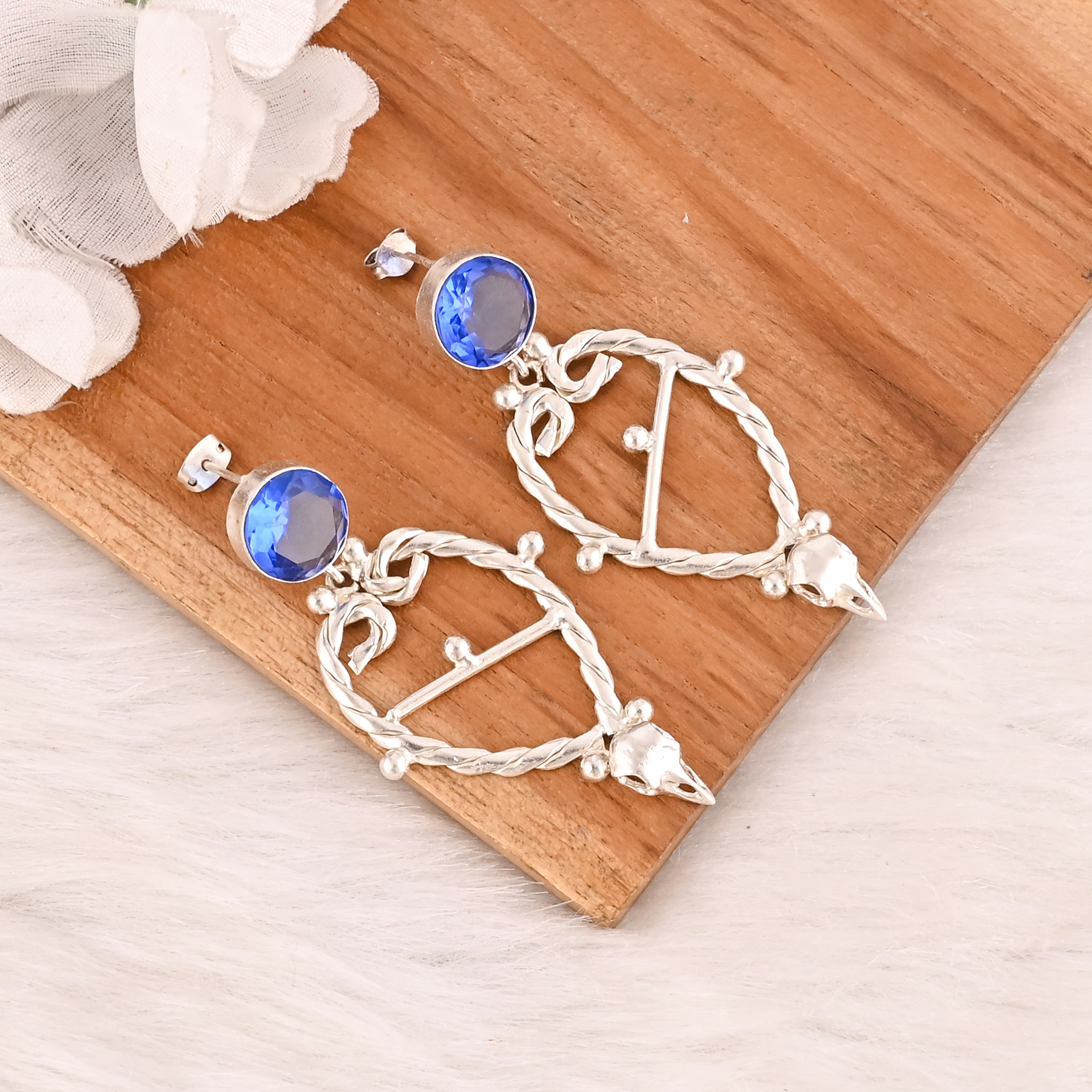Elegant Silver Plated Blue Hydro Gemstone Brass Earring Handmade Fashion Jewelry for Women Wholesale Lot 10 Pairs