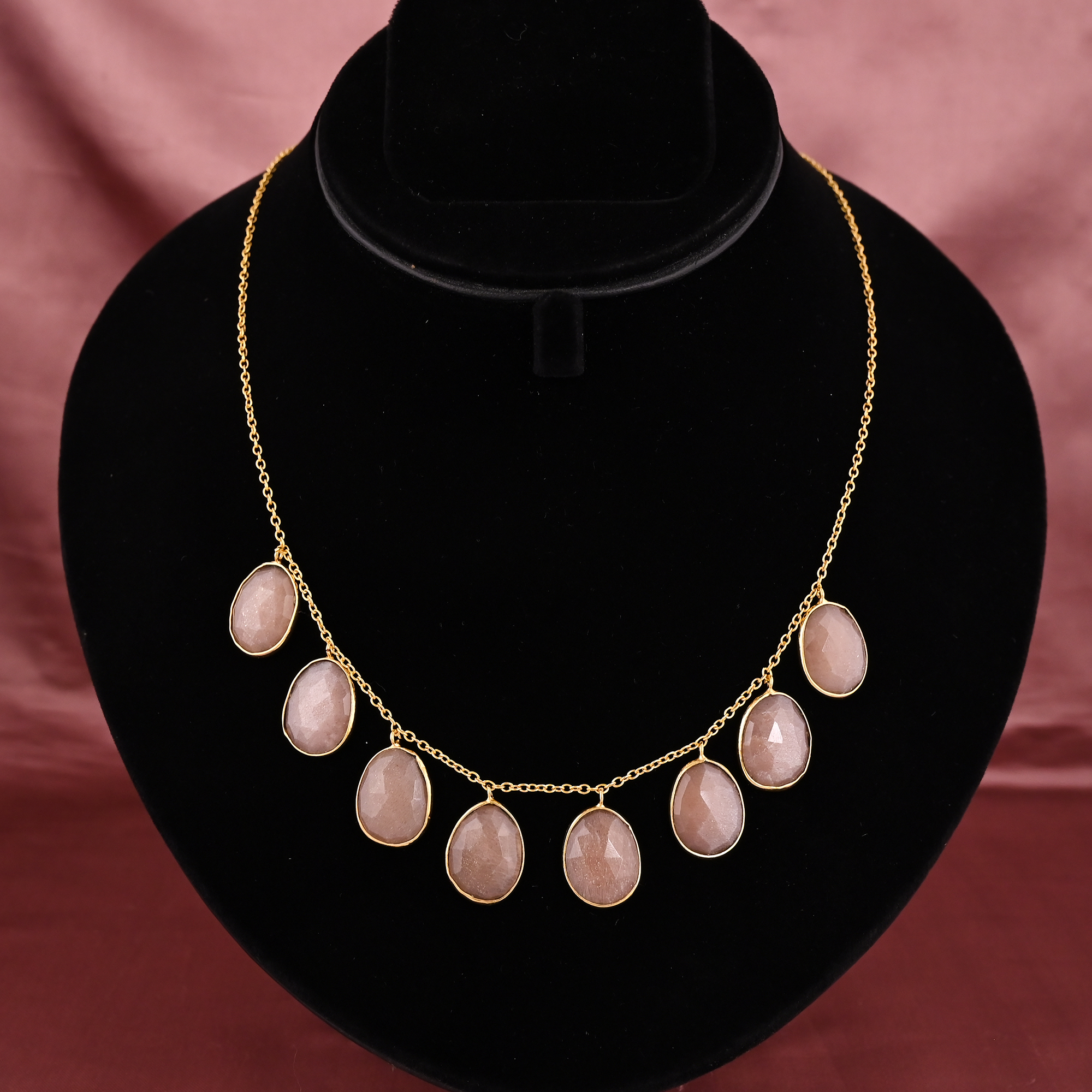 Natural Peach Moonstone Stylish Drop Earrings Gold Plated Brass
