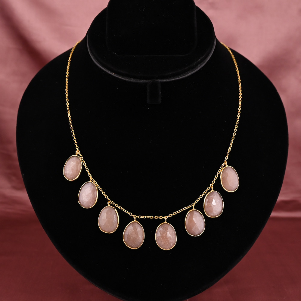 Image of Natural Peach Moonstone Stylish Drop Earrings | Gold Plated Brass
