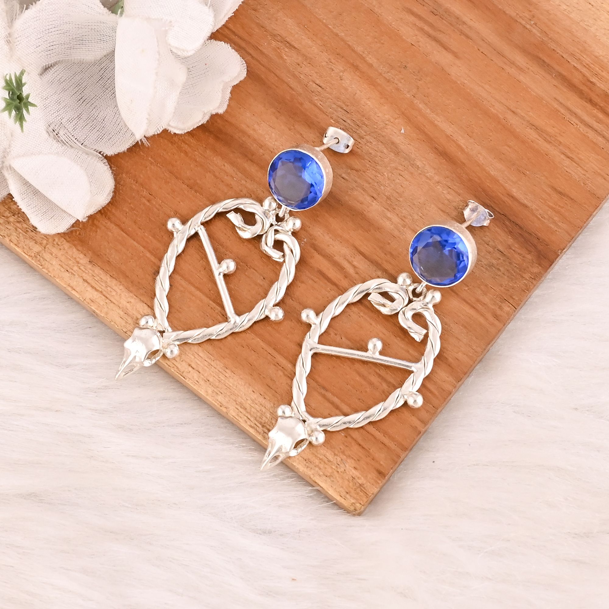 Elegant Silver Plated Blue Hydro Gemstone Brass Earring Handmade Fashion Jewelry for Women Wholesale Lot 10 Pairs