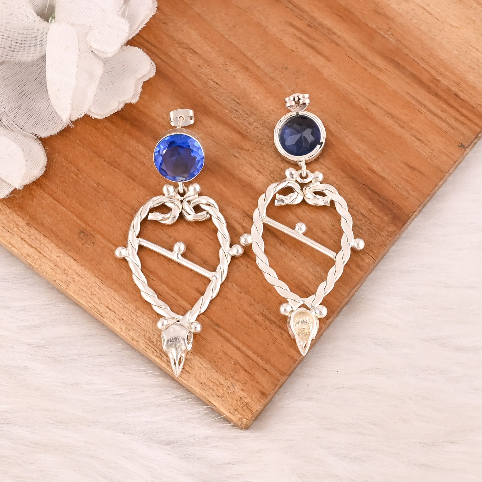 Elegant Silver Plated Blue Hydro Gemstone Brass Earring Handmade Fashion Jewelry for Women Wholesale Lot 10 Pairs