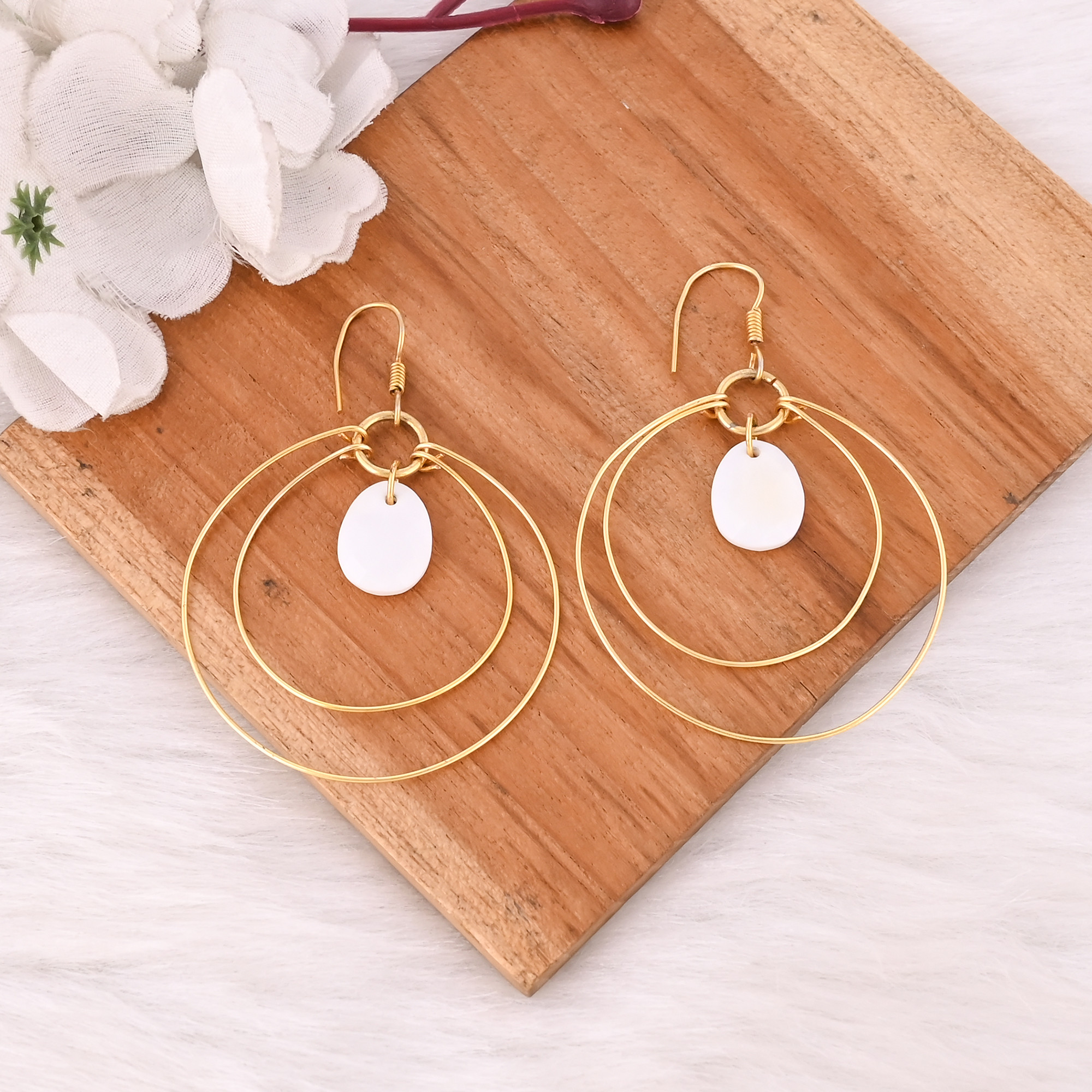 Handmade Yellow Gold-Plated White Kind Gemstone Earring Dangler Jewelry Stylish Trendy Earring Birthday Gifts