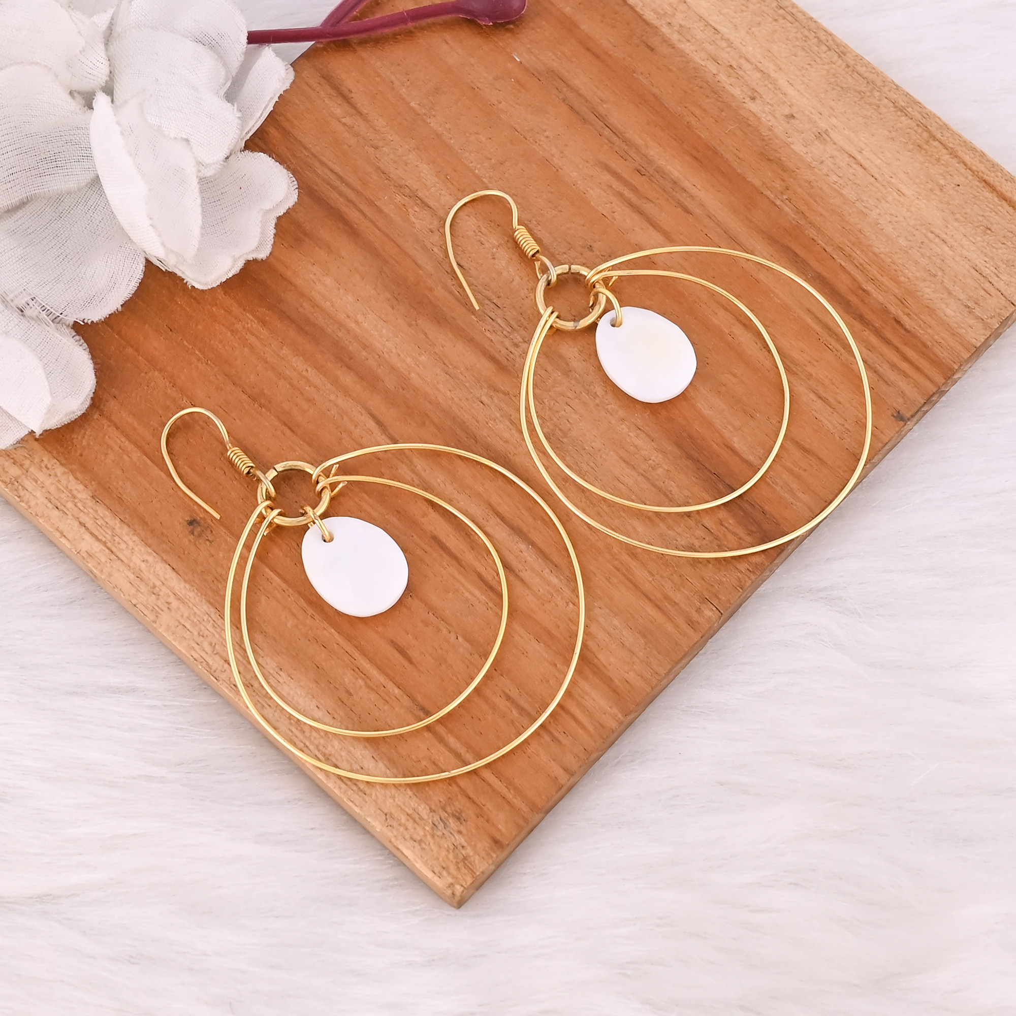 Handmade Yellow Gold-Plated White Kind Gemstone Earring Dangler Jewelry Stylish Trendy Earring Birthday Gifts