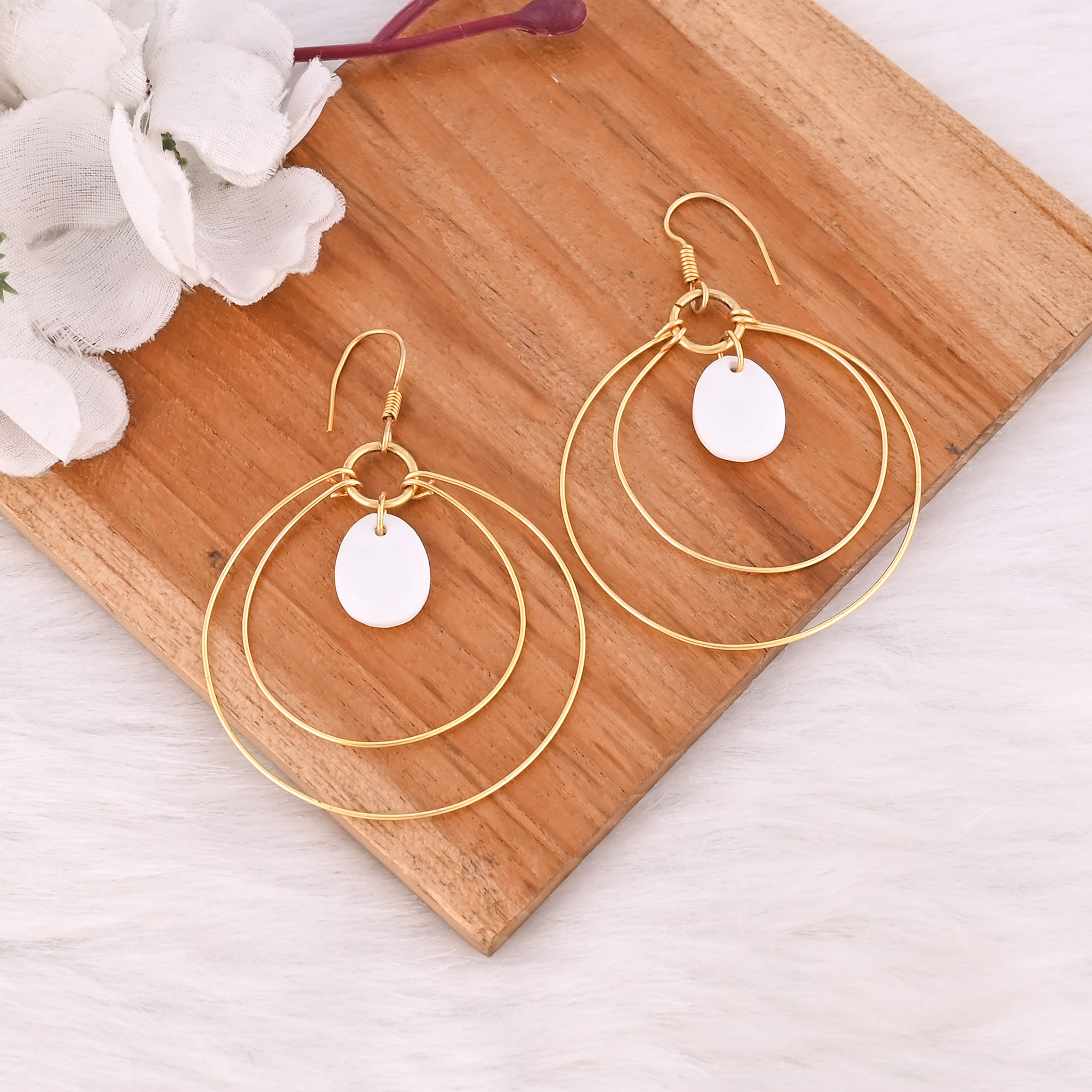 Handmade Yellow Gold-Plated White Kind Gemstone Earring Dangler Jewelry Stylish Trendy Earring Birthday Gifts