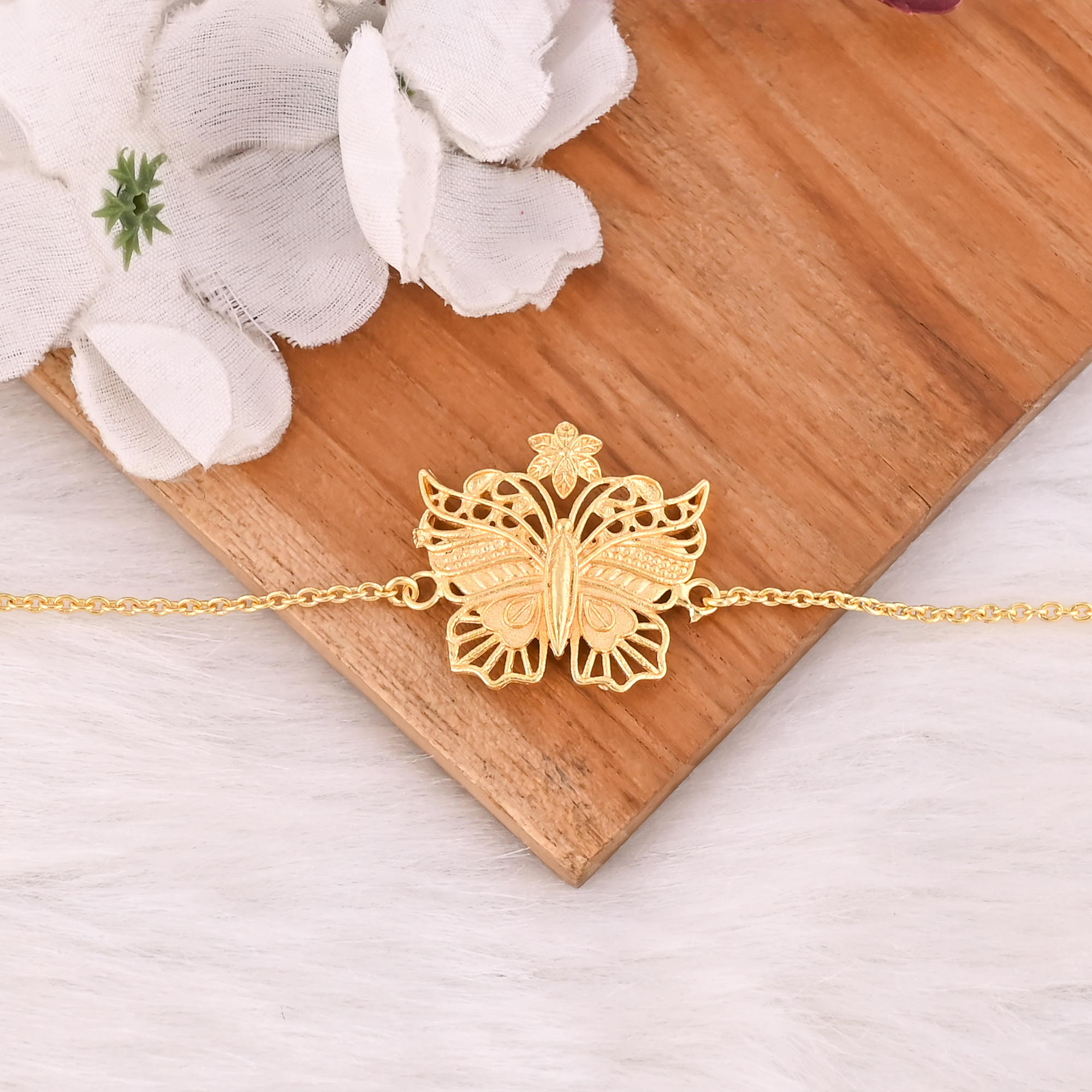 Handmade Yellow Gold-Plated Brass Boho Chic Dainty Butterfly Unique Gift Bracelet Charm Jewelry