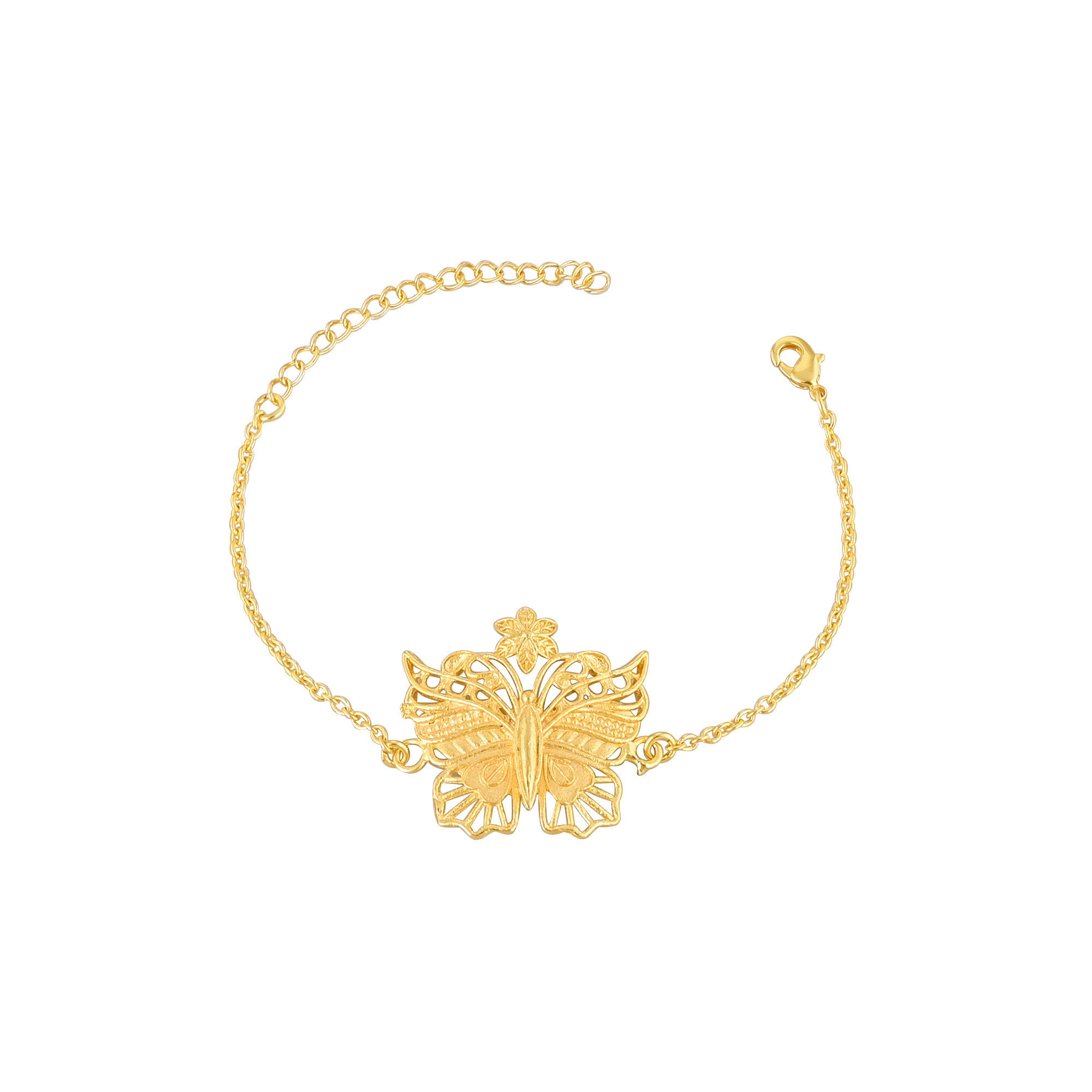 Handmade Yellow Gold-Plated Brass Boho Chic Dainty Butterfly Unique Gift Bracelet Charm Jewelry