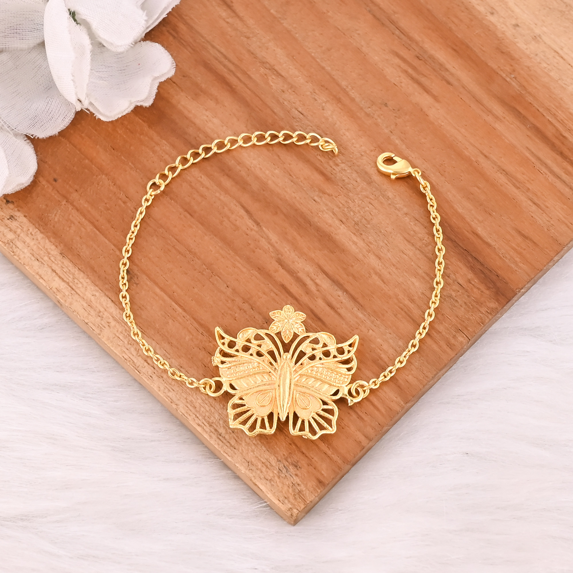 Handmade Yellow Gold-Plated Brass Boho Chic Dainty Butterfly Unique Gift Bracelet Charm Jewelry