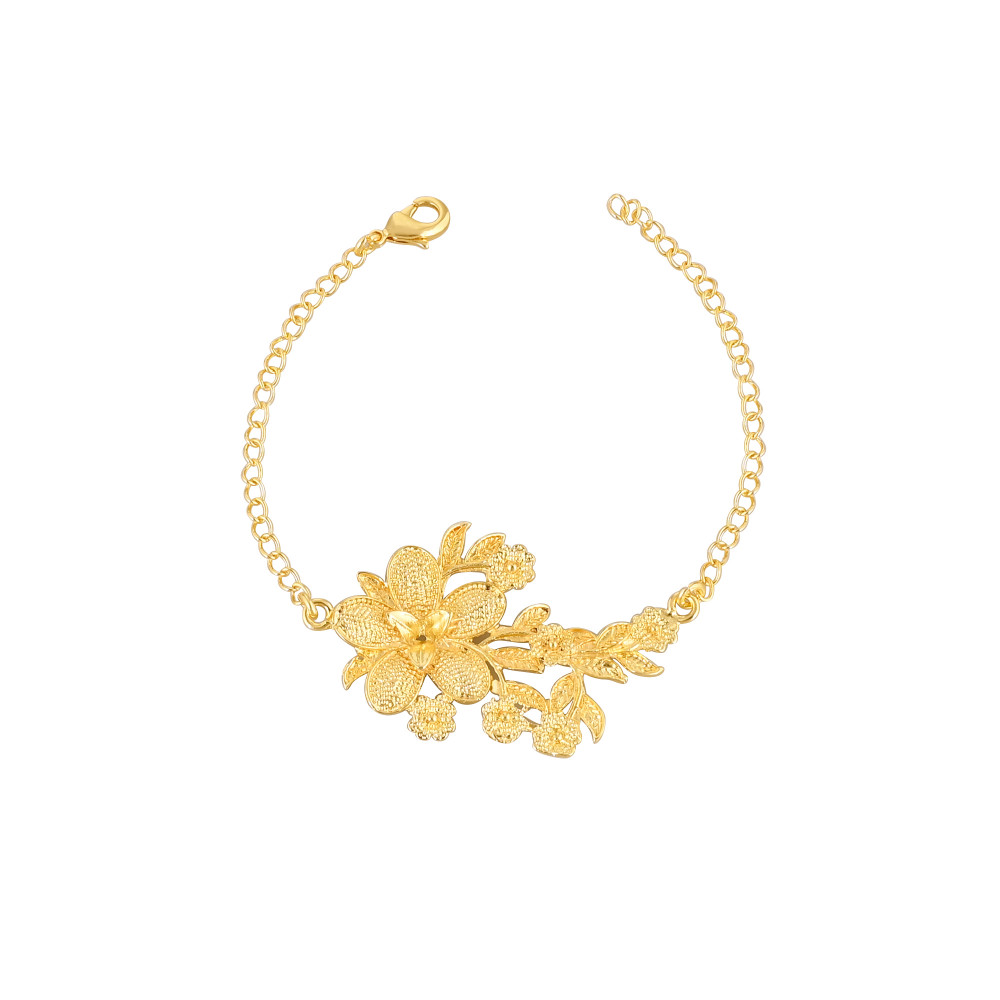 Image of Handmade Yellow Gold-Plated Brass Boho Chic Dainty Floral Designer Unique Gift Bracelet Charm Jewelry