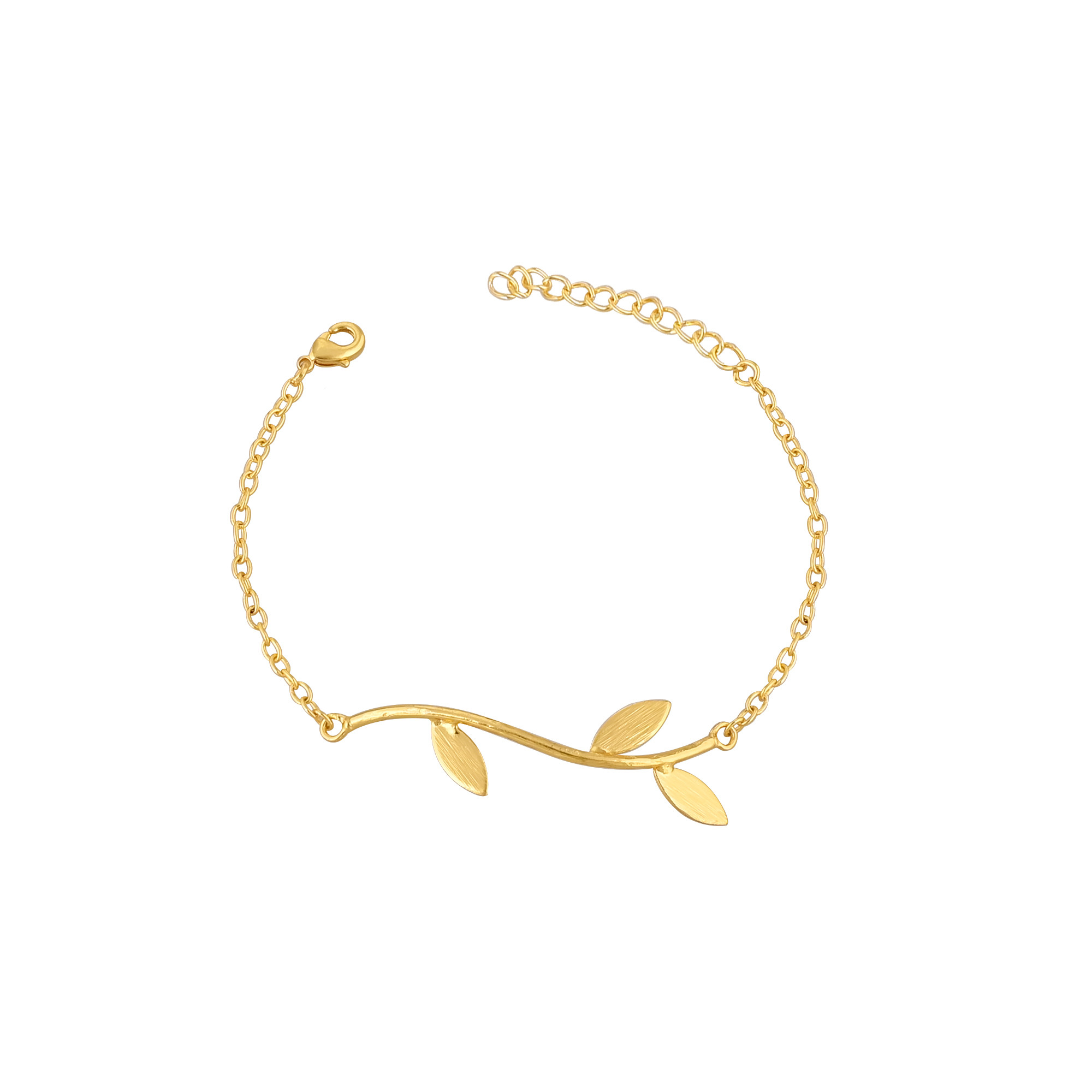 Handmade Yellow Gold-Plated Brass Boho Chic Dainty Leaf Unique Gift Bracelet Charm Jewelry