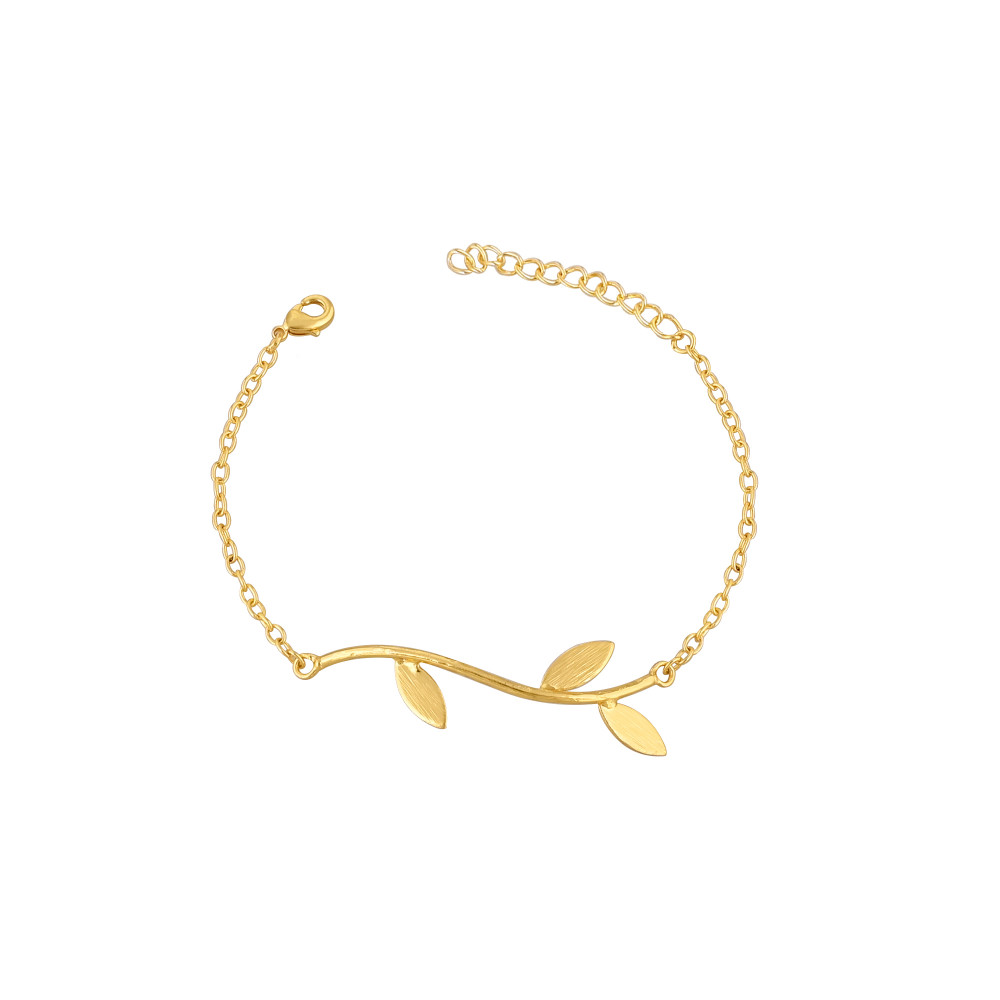 Image of Handmade Yellow Gold-Plated Brass Boho Chic Dainty Leaf Unique Gift Bracelet Charm Jewelry
