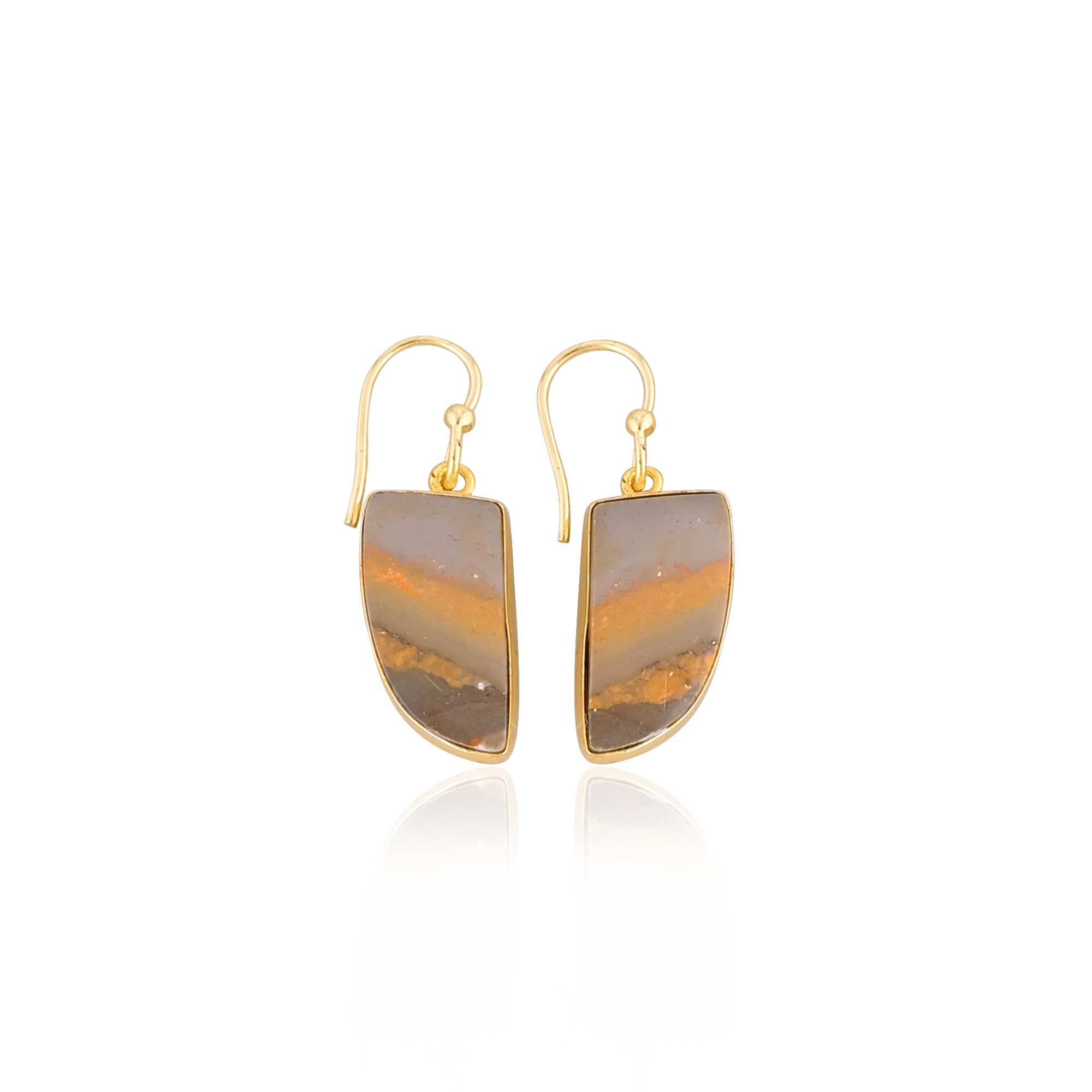 Bumble Bee Jasper Gemstone Yellow Gold Plated Brass Dangle Earring Wedding Anniversary Gift