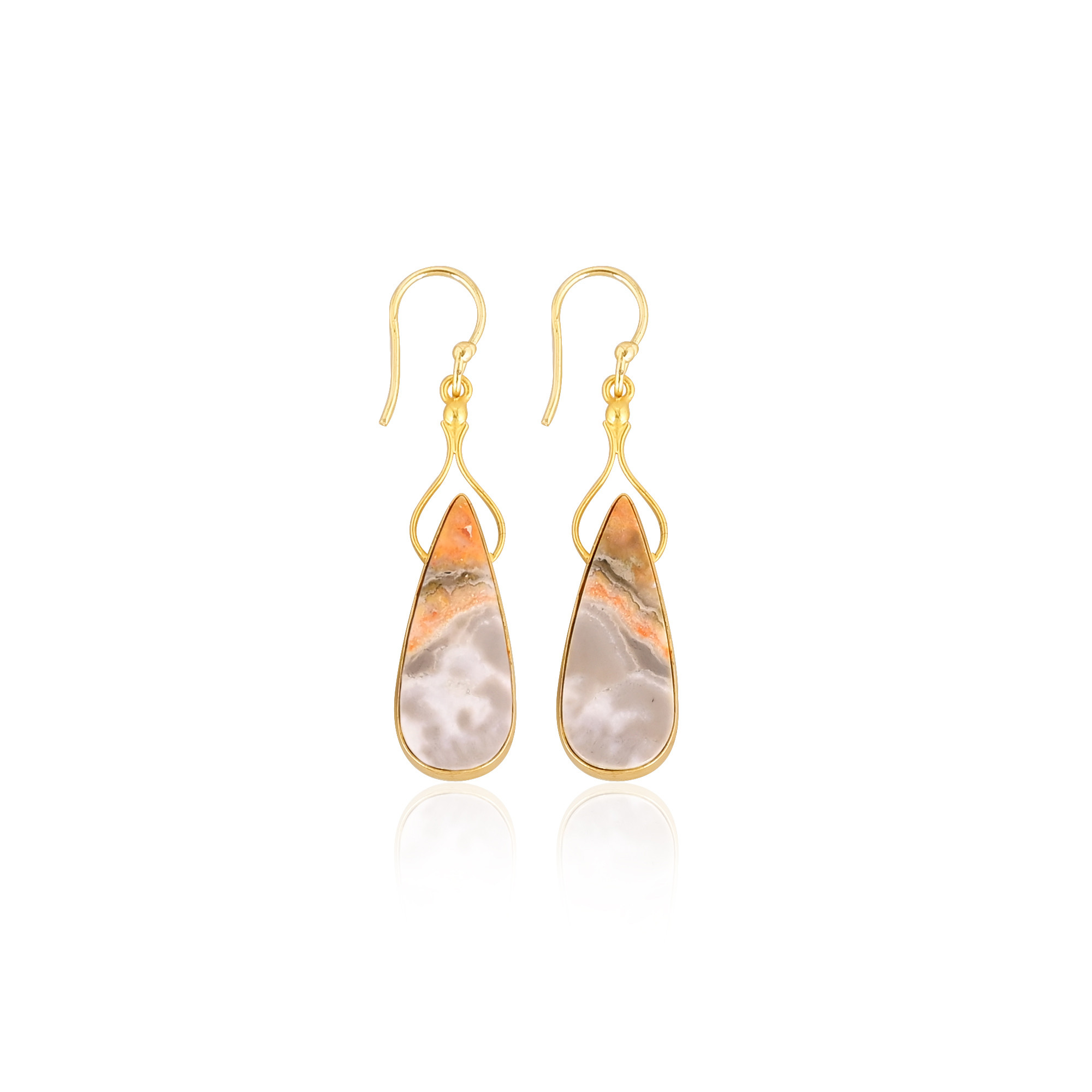 Bumble Bee Jasper Pear Gemstone Yellow Gold Plated Brass Dangler Earring Engagement Gift
