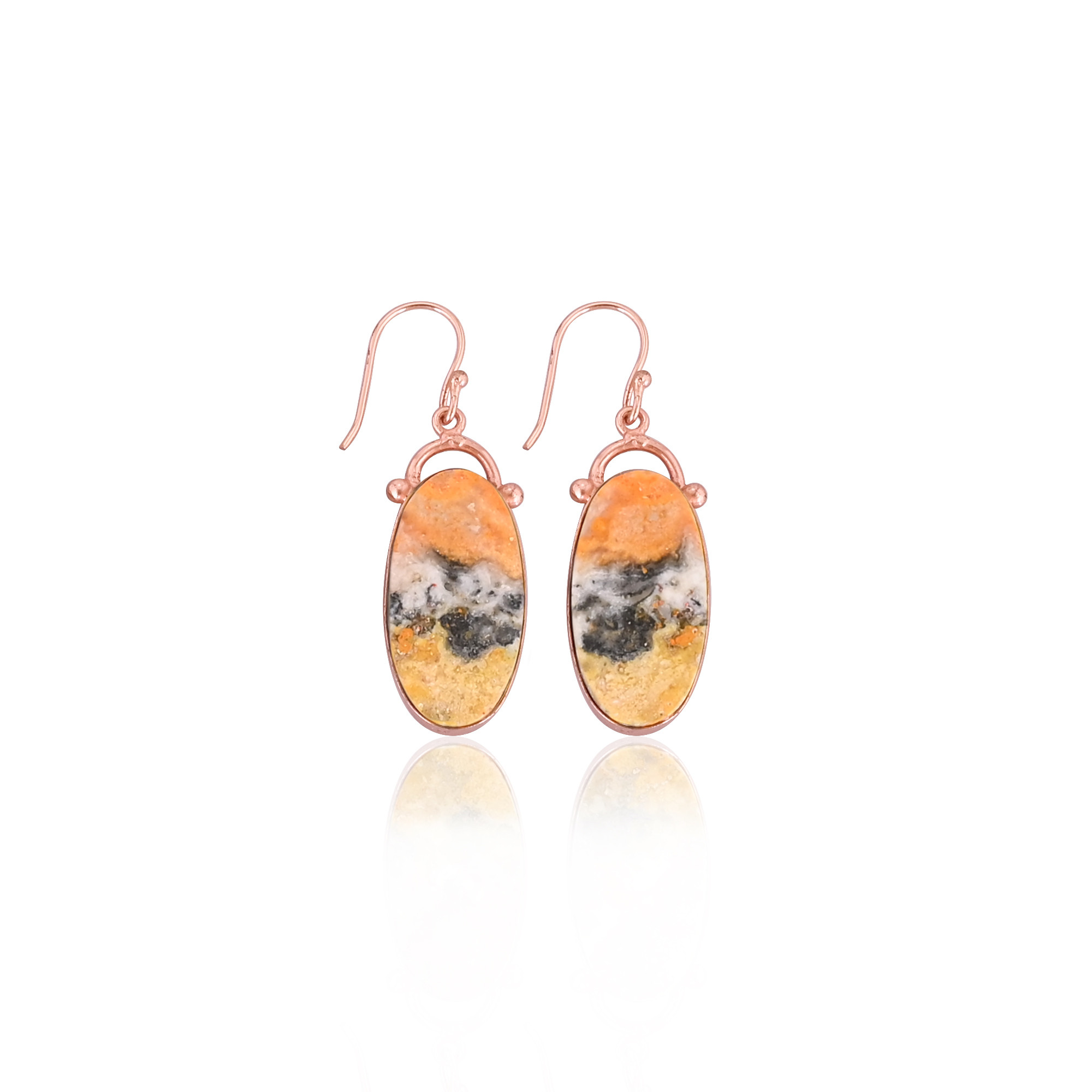 Rose Gold Plated Brass Bumble Bee Jasper Handmade Designer Earrings Christmas Gifts Jewelry