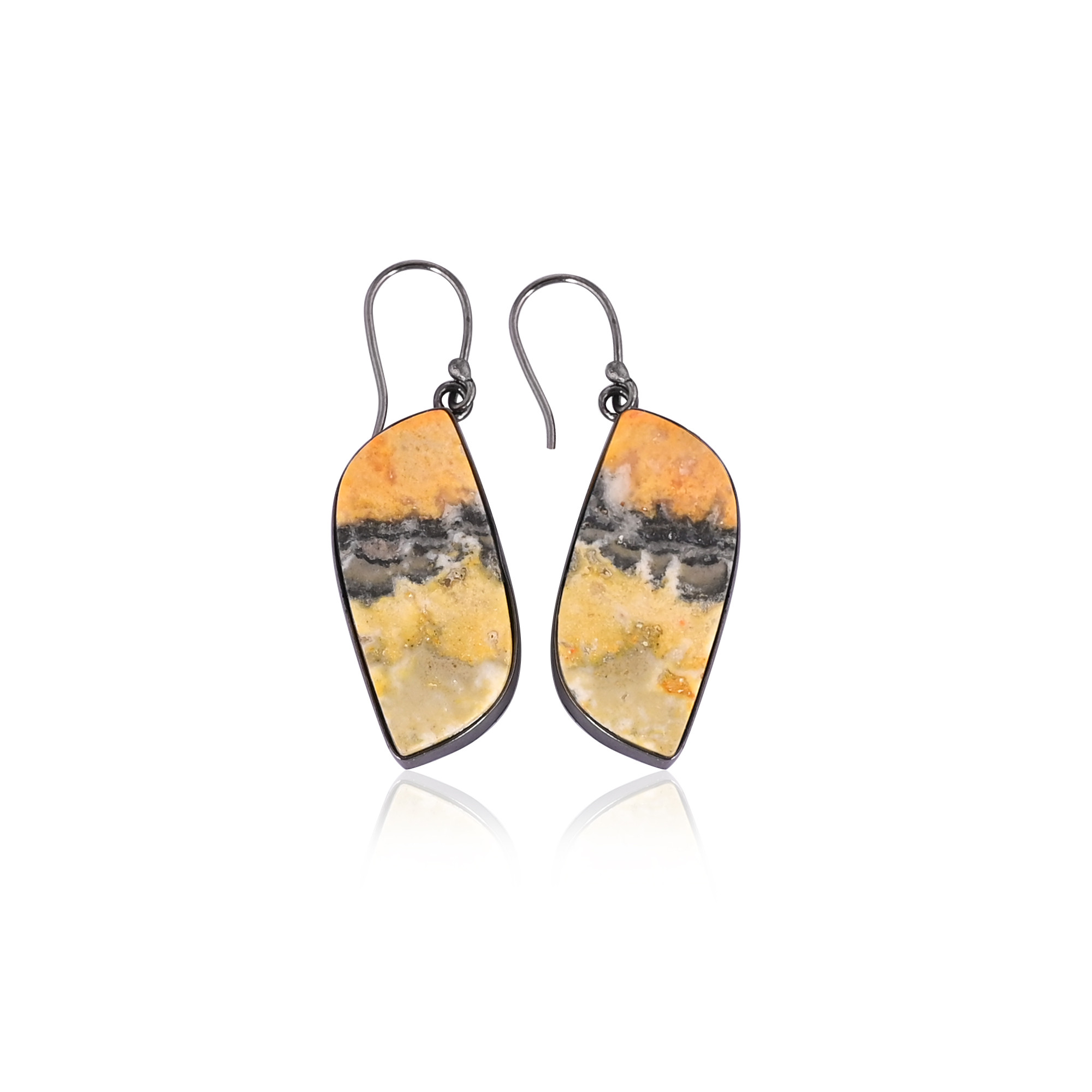 Black Ruthenium Brass Handmade Bumble Bee Jasper Gemstone Women Dangle Earring