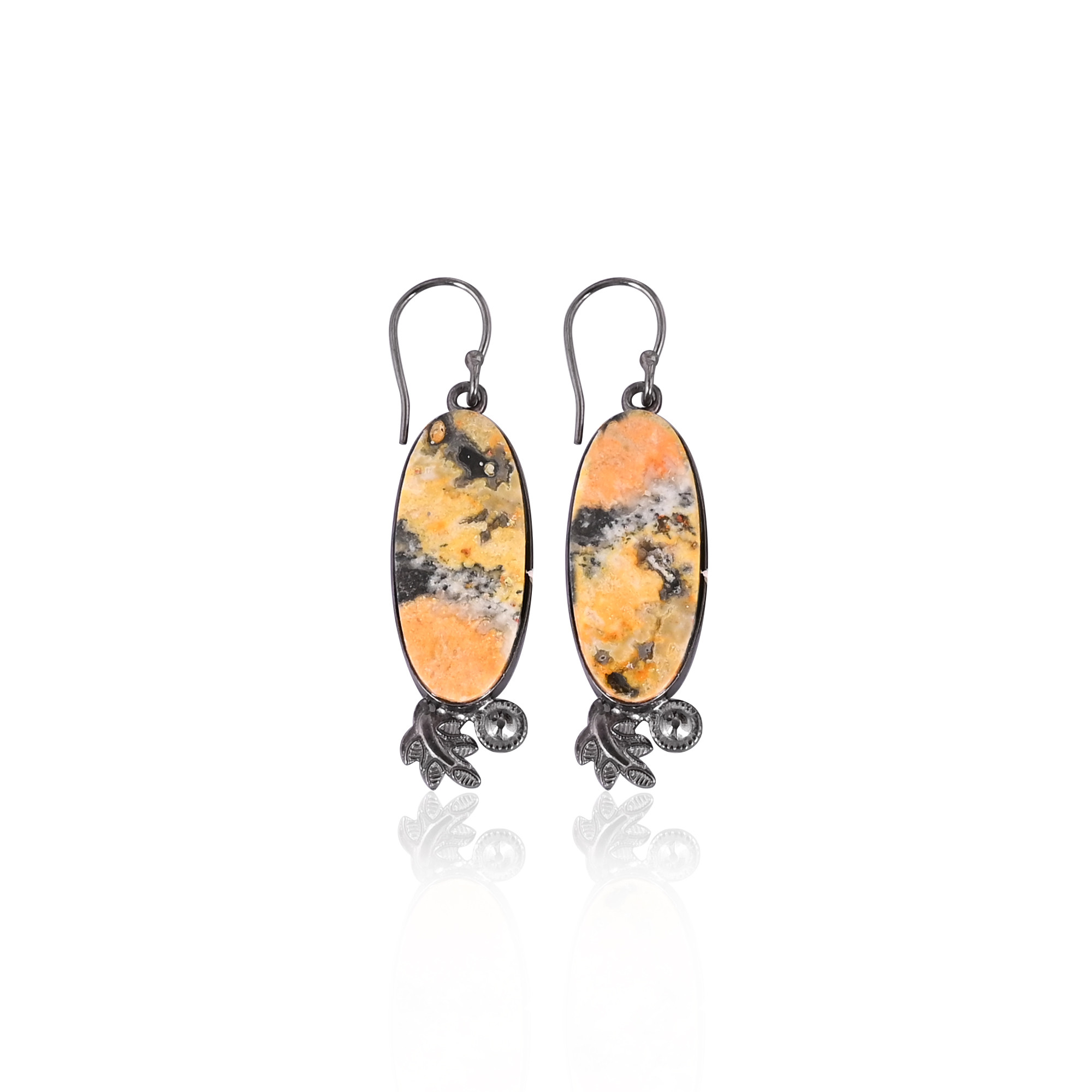 Black Ruthenium Brass Handmade Bumble Bee Jasper Gemstone Women Dangle Earring Latest Earring