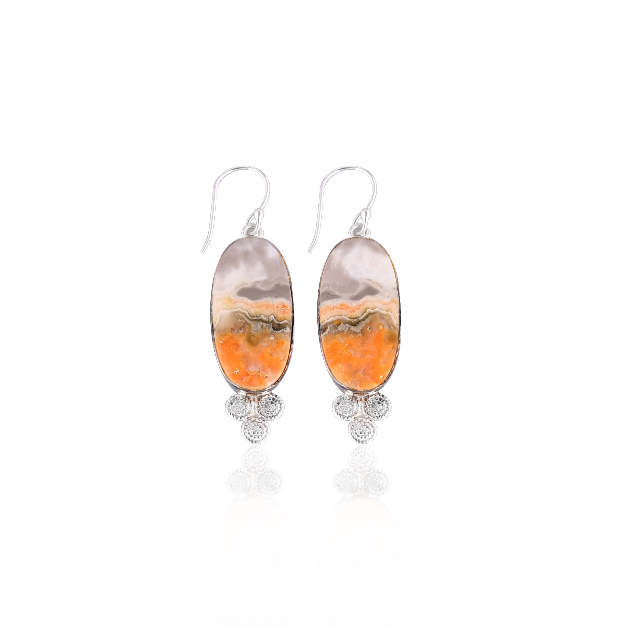Silver Plated Brass Handmade Bumble Bee Jasper Oval Gemstone Dangle Earring Designer Earrings