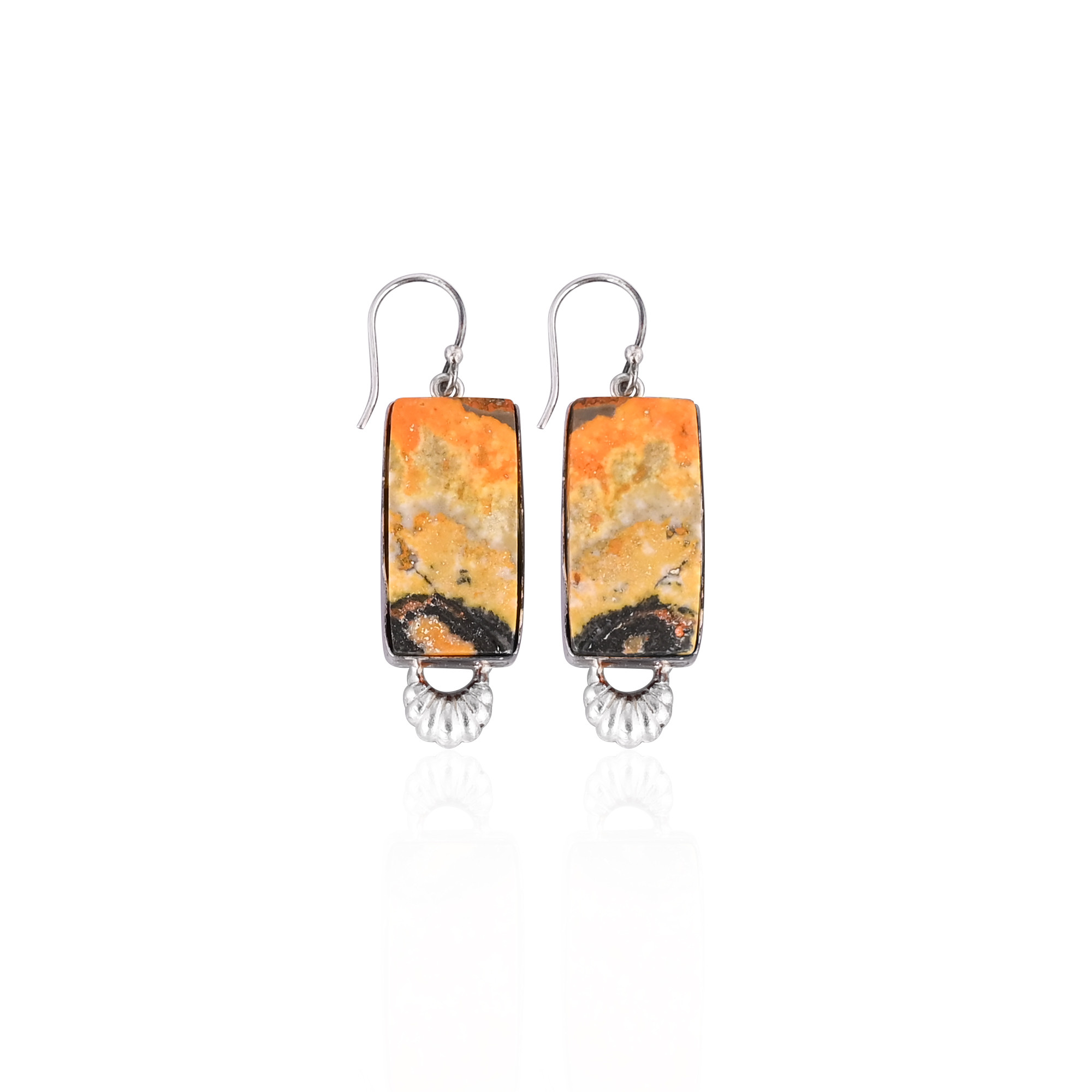 Silver Plated Brass Handmade Bumble Bee Jasper Rectangle Shape Gemstone Brass Dangle Earring Fashionable Earring