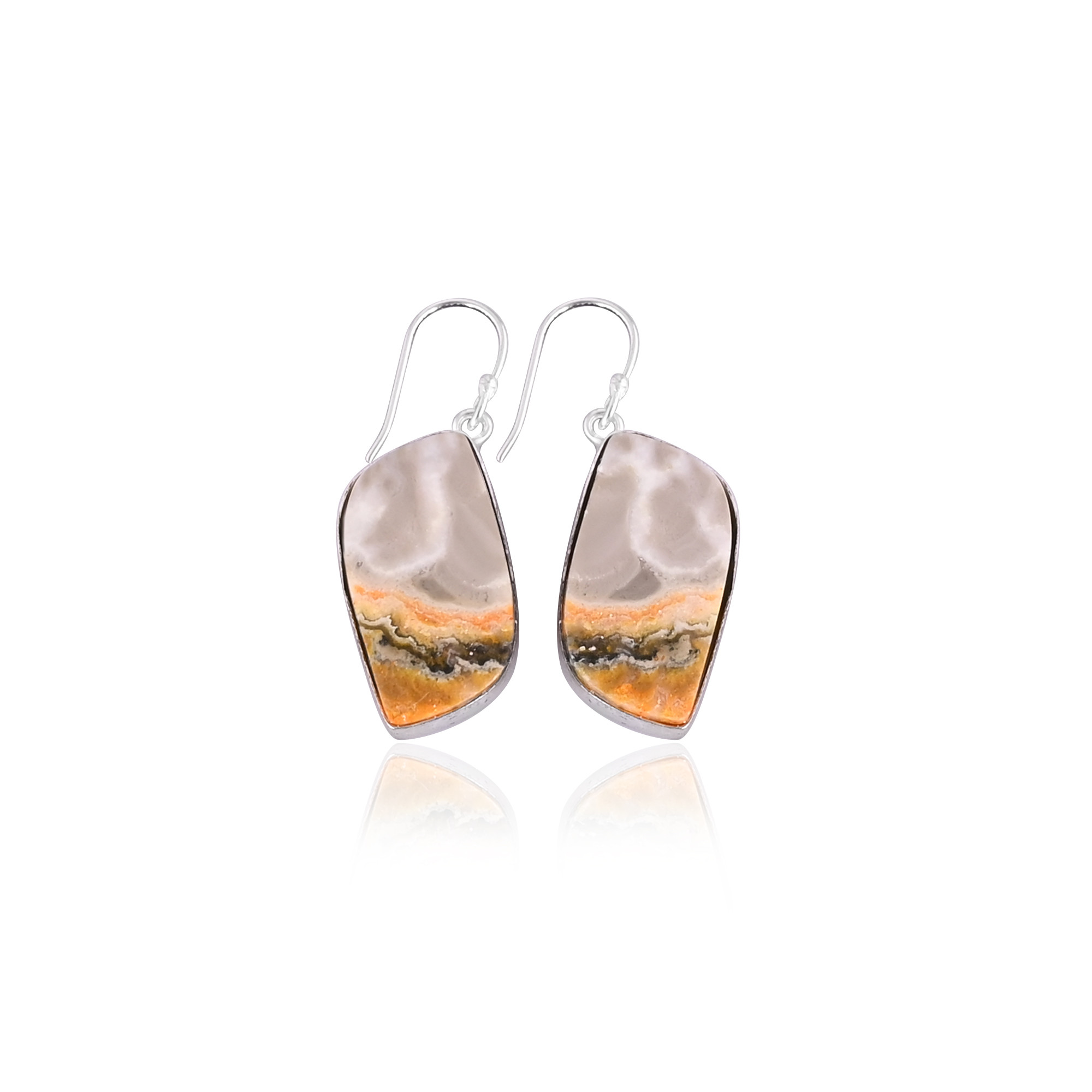 Silver Plated Brass Handmade Bumble Bee Jasper Gemstone Dangle Earring Designer Earrings Brass