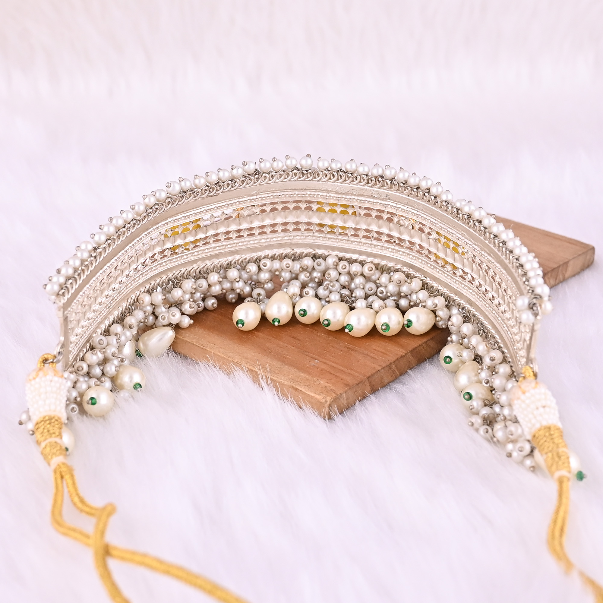 Cats eye Kundan Pearl Stone Ethnic German Silver Necklace