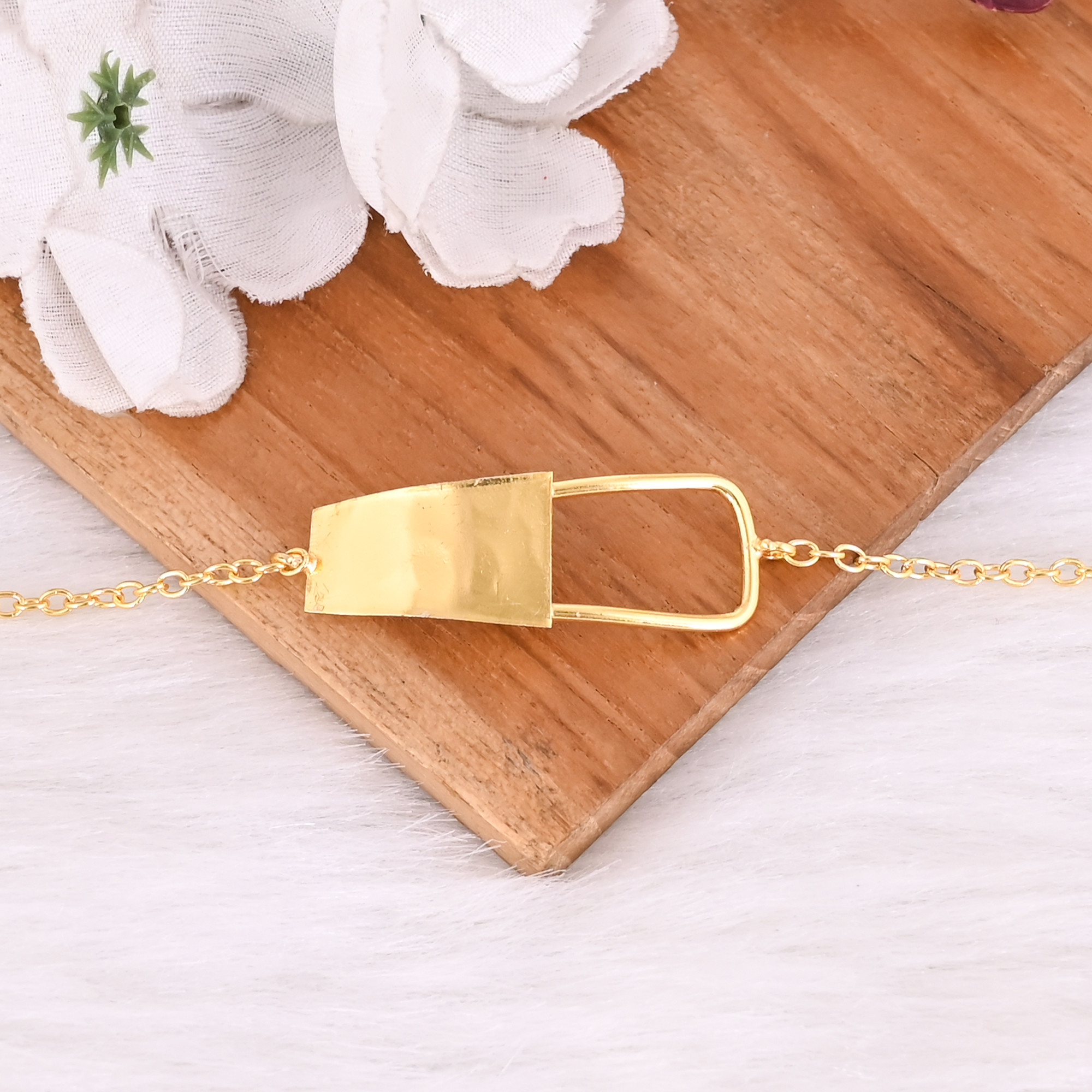 Handmade Yellow Gold-Plated Brass Boho Chic Dainty Unique Gift Bracelet Charm Jewelry