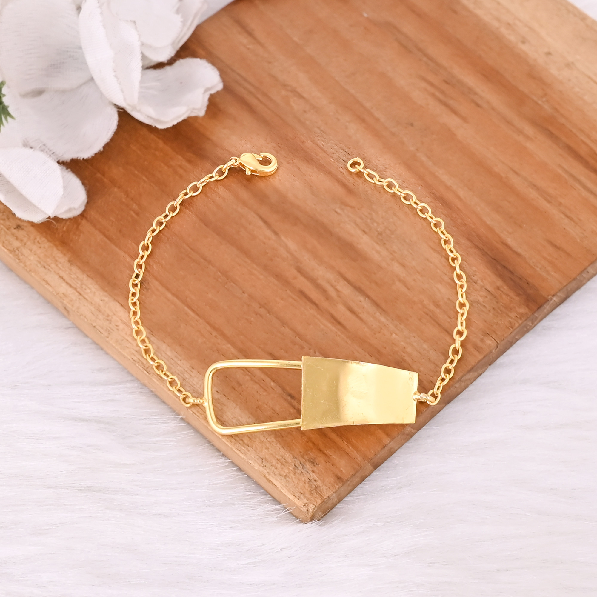 Handmade Yellow Gold-Plated Brass Boho Chic Dainty Unique Gift Bracelet Charm Jewelry