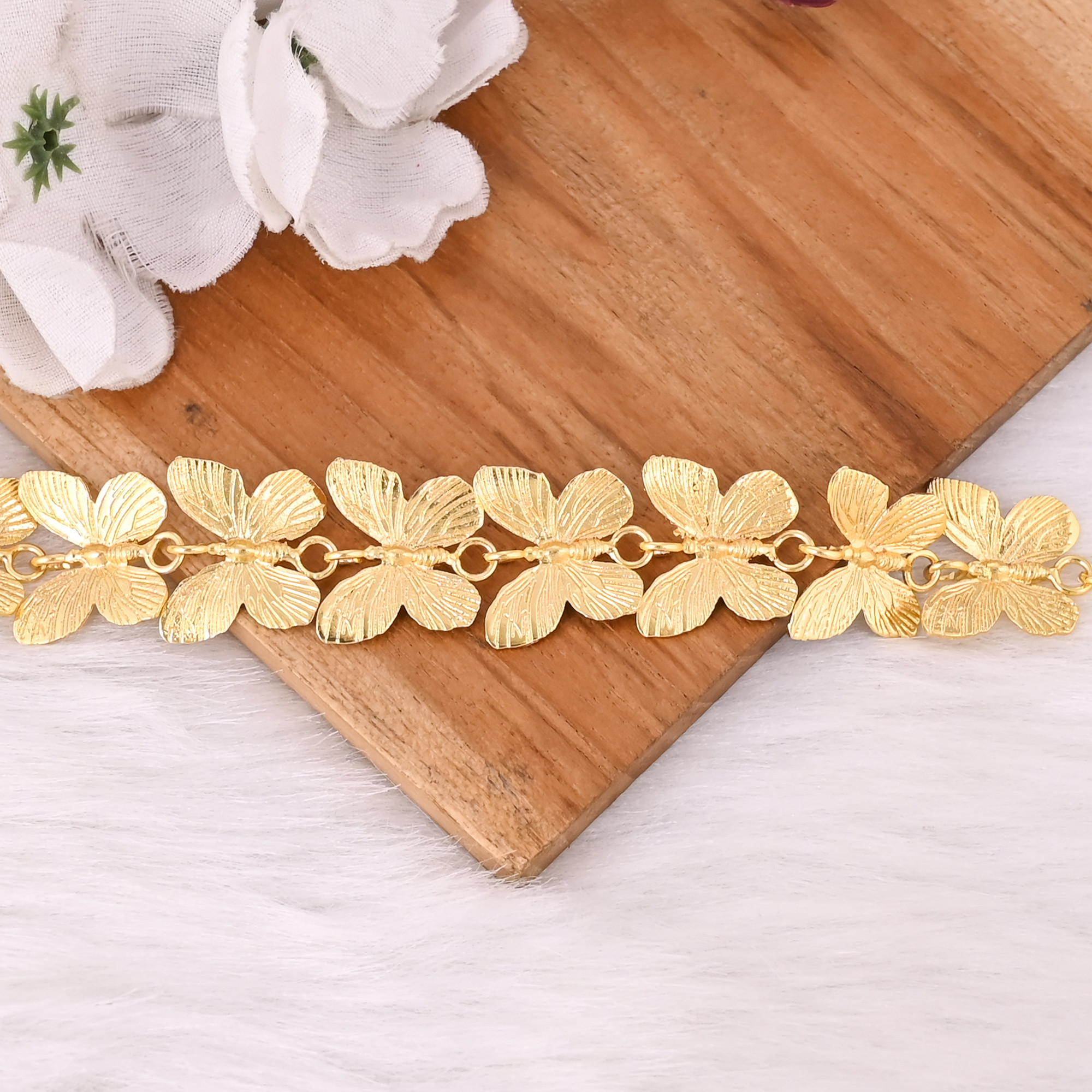 Yellow Gold-Plated Brass Butterfly Handmade Designer Charm Bracelet Jewelry Wedding Gifts