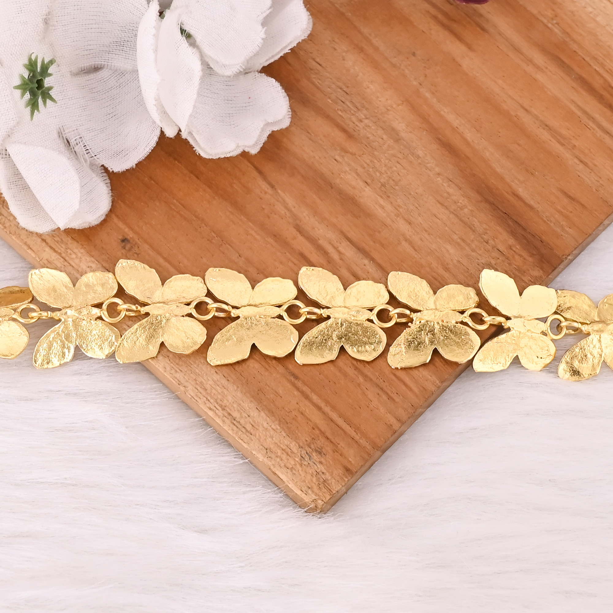 Yellow Gold-Plated Brass Butterfly Handmade Designer Charm Bracelet Jewelry Wedding Gifts