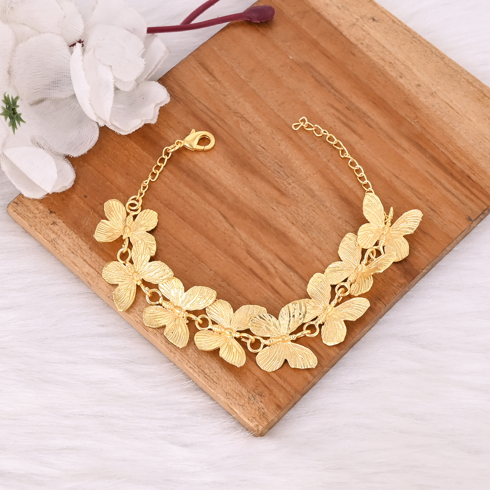 Yellow Gold-Plated Brass Butterfly Handmade Designer Charm Bracelet Jewelry Wedding Gifts