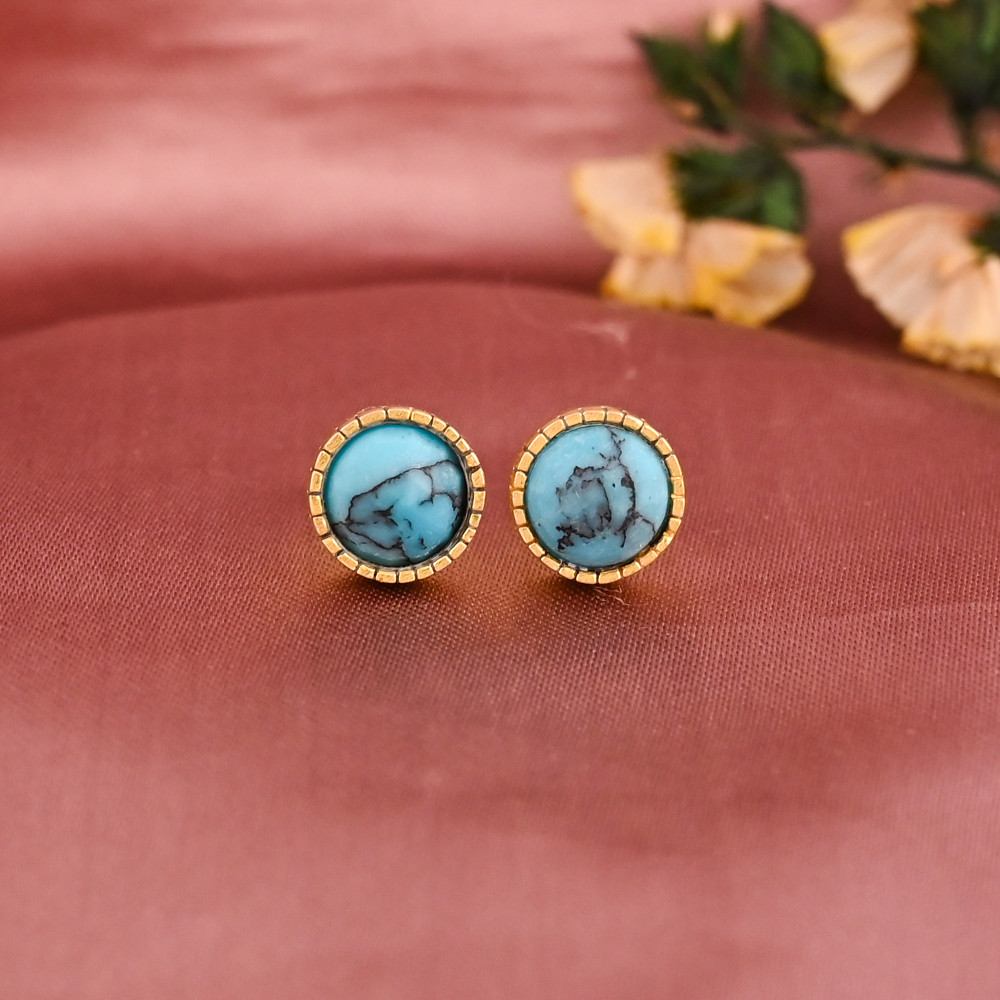 Image of Natural Turquoise Gemstone Stud Earrings | Gold Plated 925 Sterling Silver