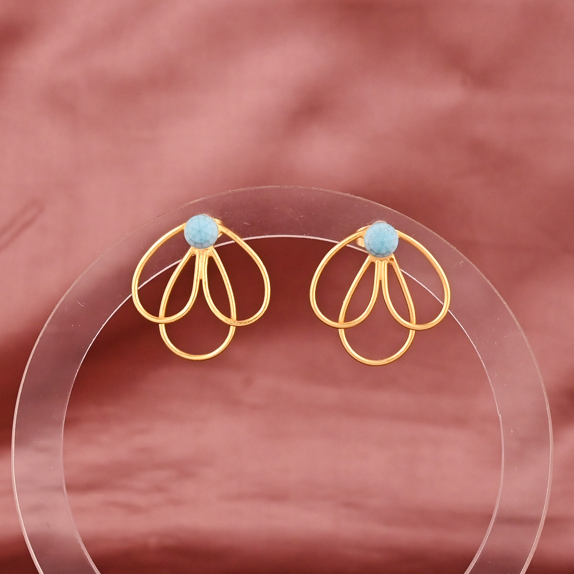 Stylish Synthetic Turquoise Gemstone Earring  Gold Plated Brass
