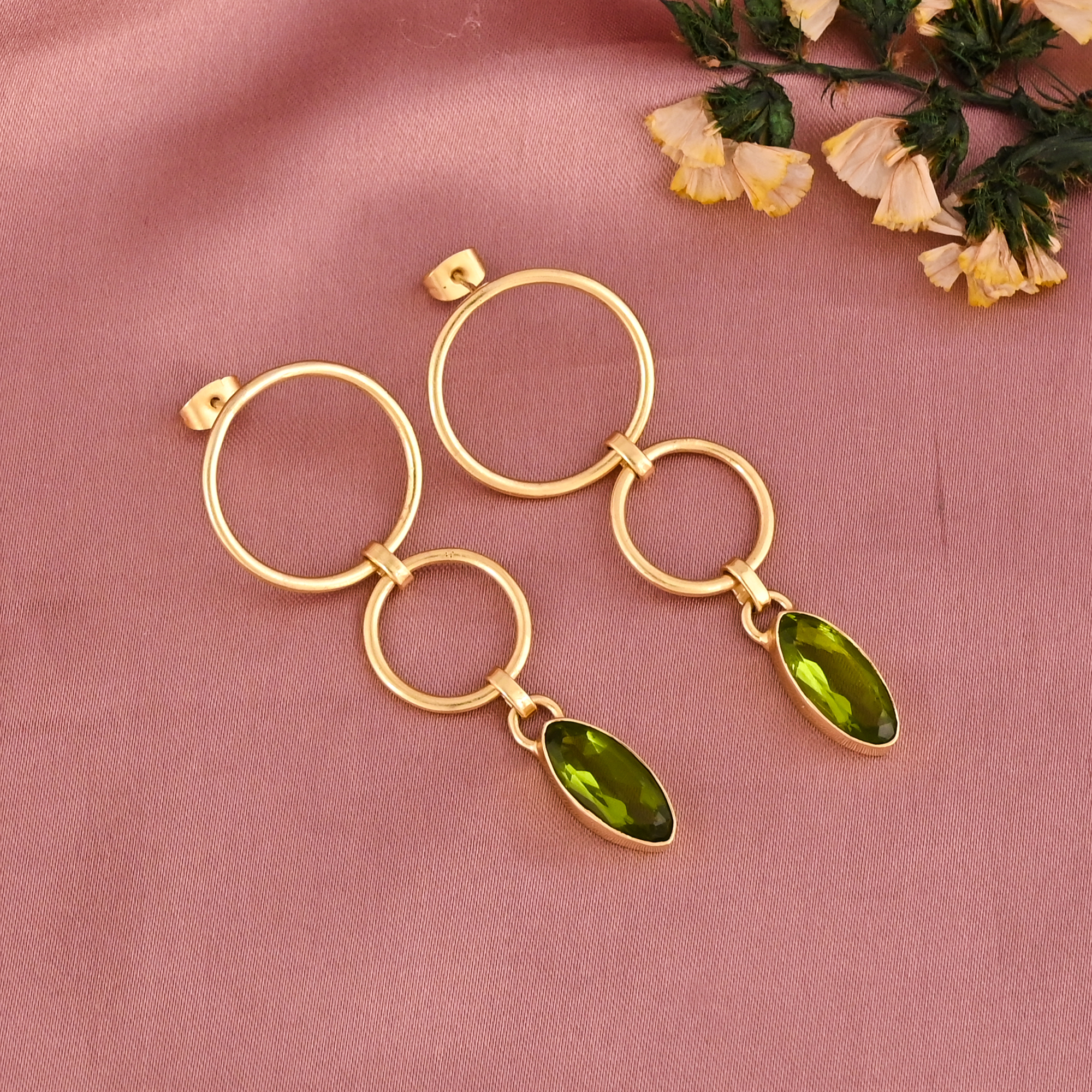Peridot Hydro Gemstone Elegant Drop Earrings Gold Plated Brass