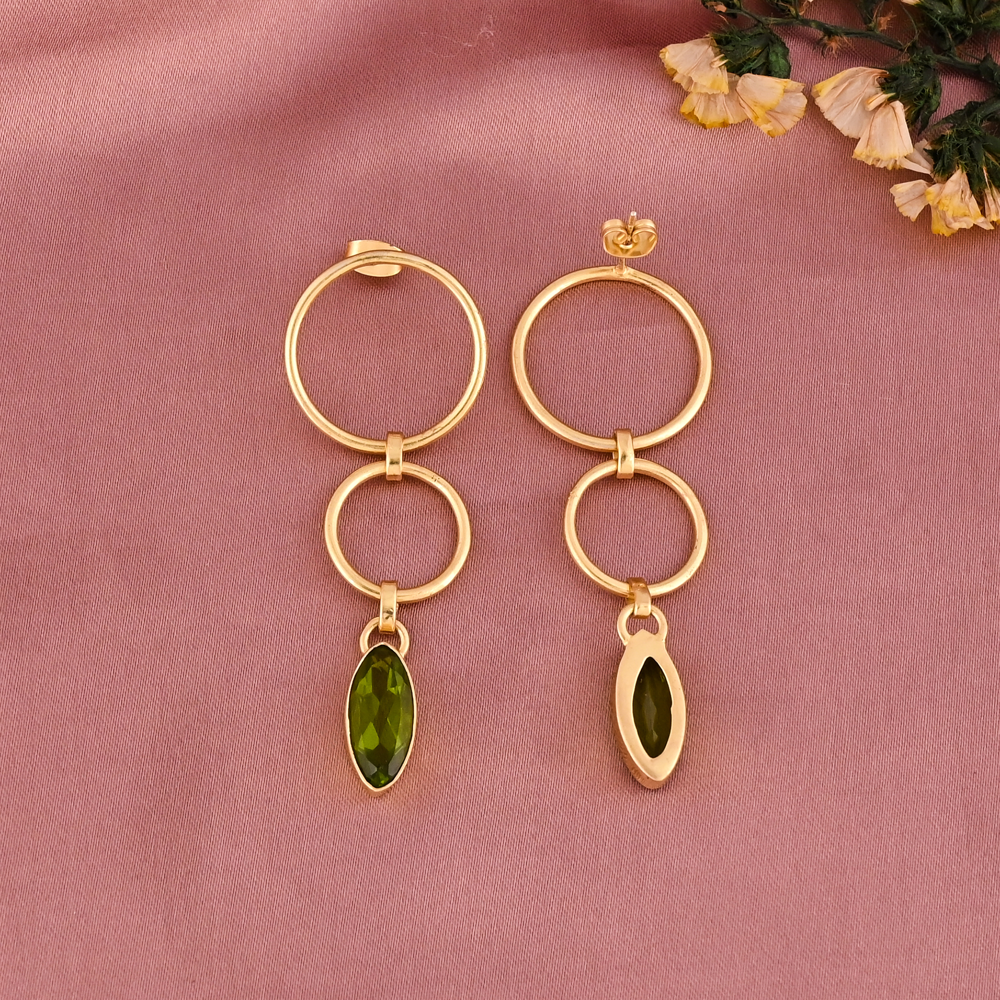 Peridot Hydro Gemstone Elegant Drop Earrings Gold Plated Brass